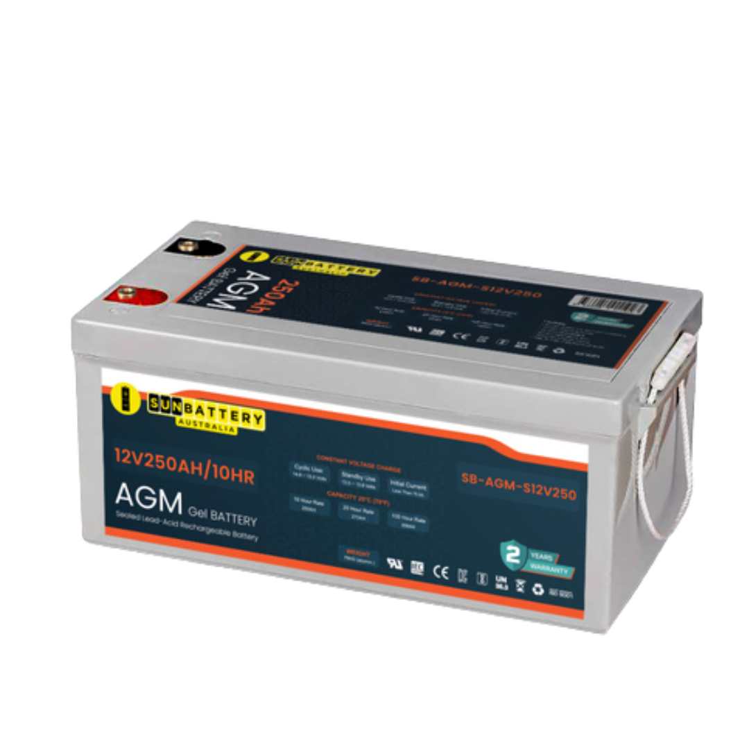 SunBattery 12V 300Ah GEL/AGM hybrid battery with specifications and branding details, suitable for solar and off-grid applications.