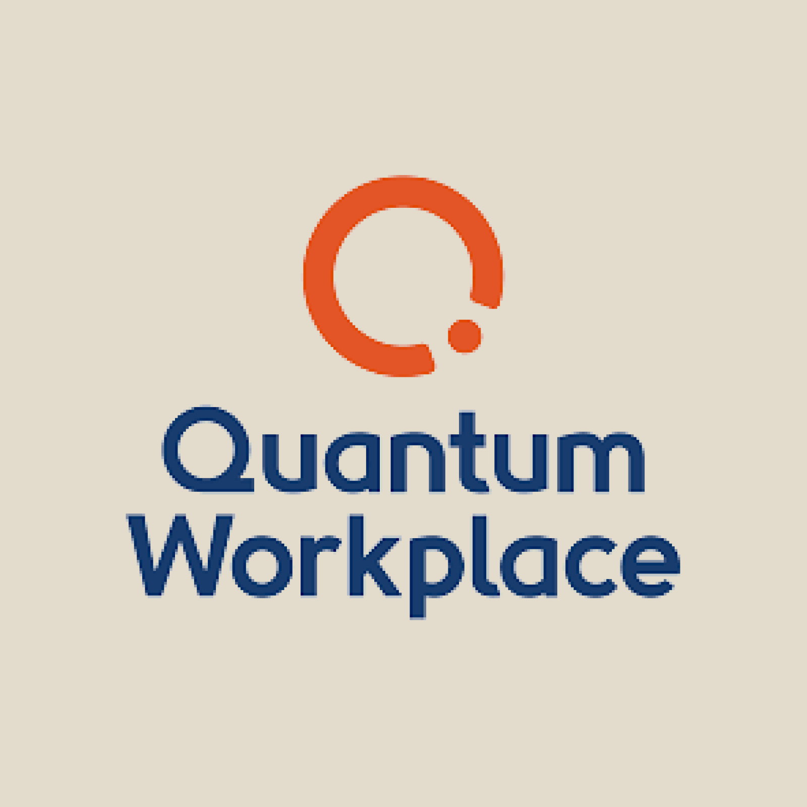 Quantum Workplace logo, featuring a stylized orange circle with a dot, above the text "Quantum Workplace" in blue.