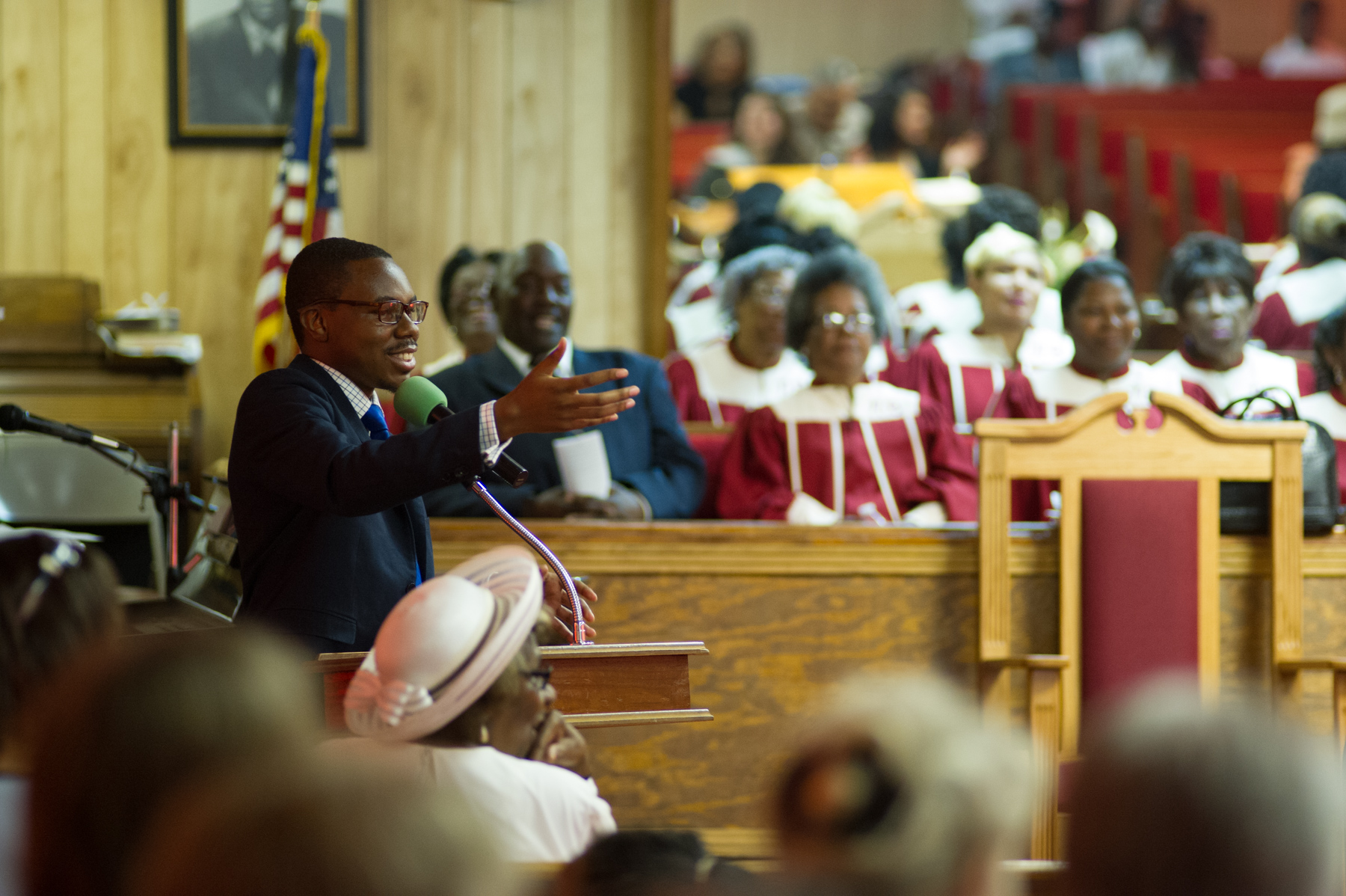  Tim Lampkin introduces visitors to the congregation at New Bethel Missionary Baptist Church in Clarksdale. 