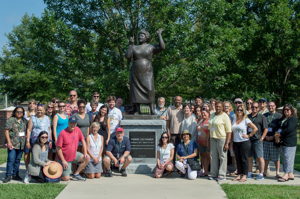 The Delta Center's "Most Southern" workshop participants at the Fannie Lou Hamer memorial garden in Ruleville. The workshop will be presented again in June and July 2017. through generous support from the National Endowment for the Humanities."