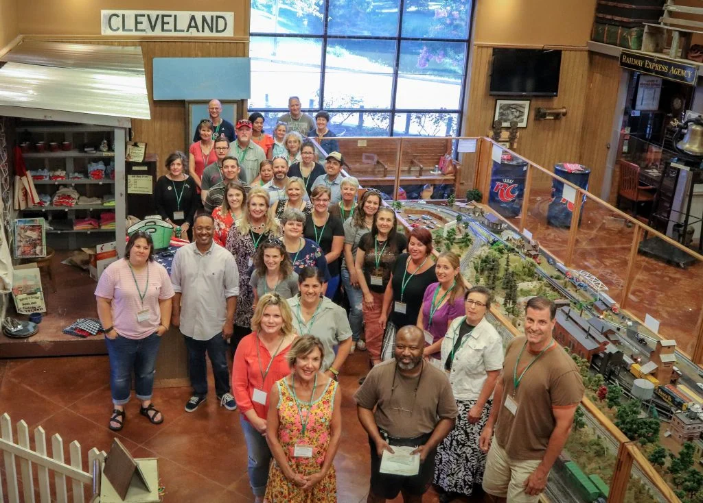 June 2018 NEH Most Southern Institute participants gather with Delta Center staff members Dr. Rolando Herts and Lee Aylward at the Martin and Sue King Railroad Museum, Cleveland, Mississippi (Photo credit: Mike Fagans/Lawton Ives/Jake Sheridan)