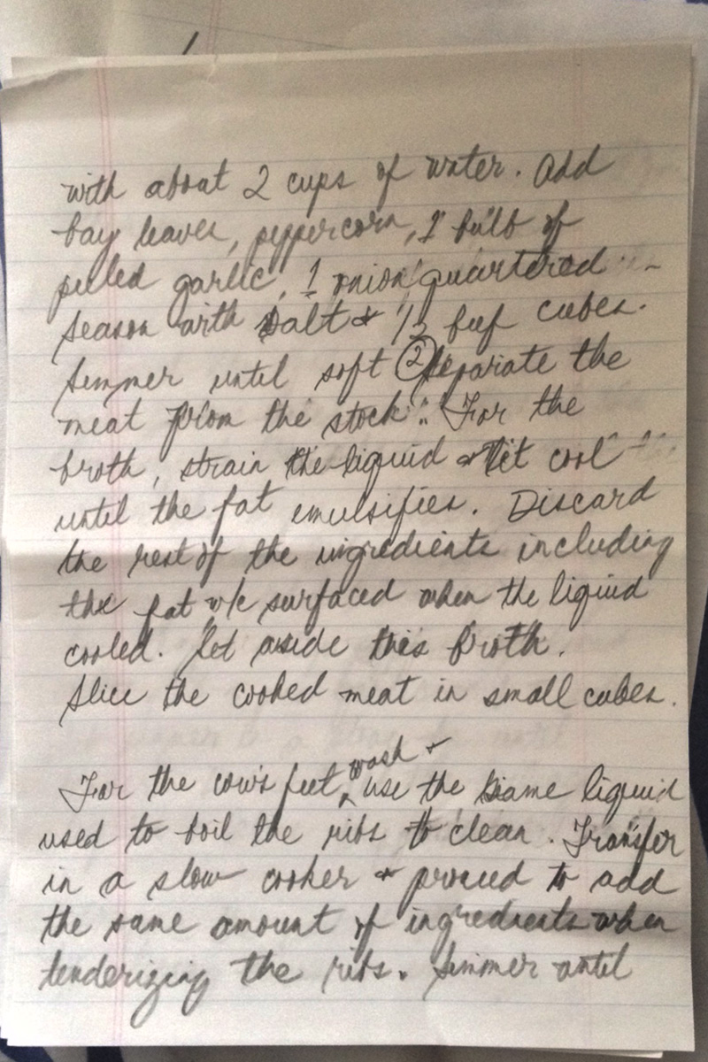  iPhone shots of my mom's handwritten&nbsp;  callos  &nbsp;recipe. She calls this version of the stew the Canadian version, or more aptly, 'Joyce's Version'. 
