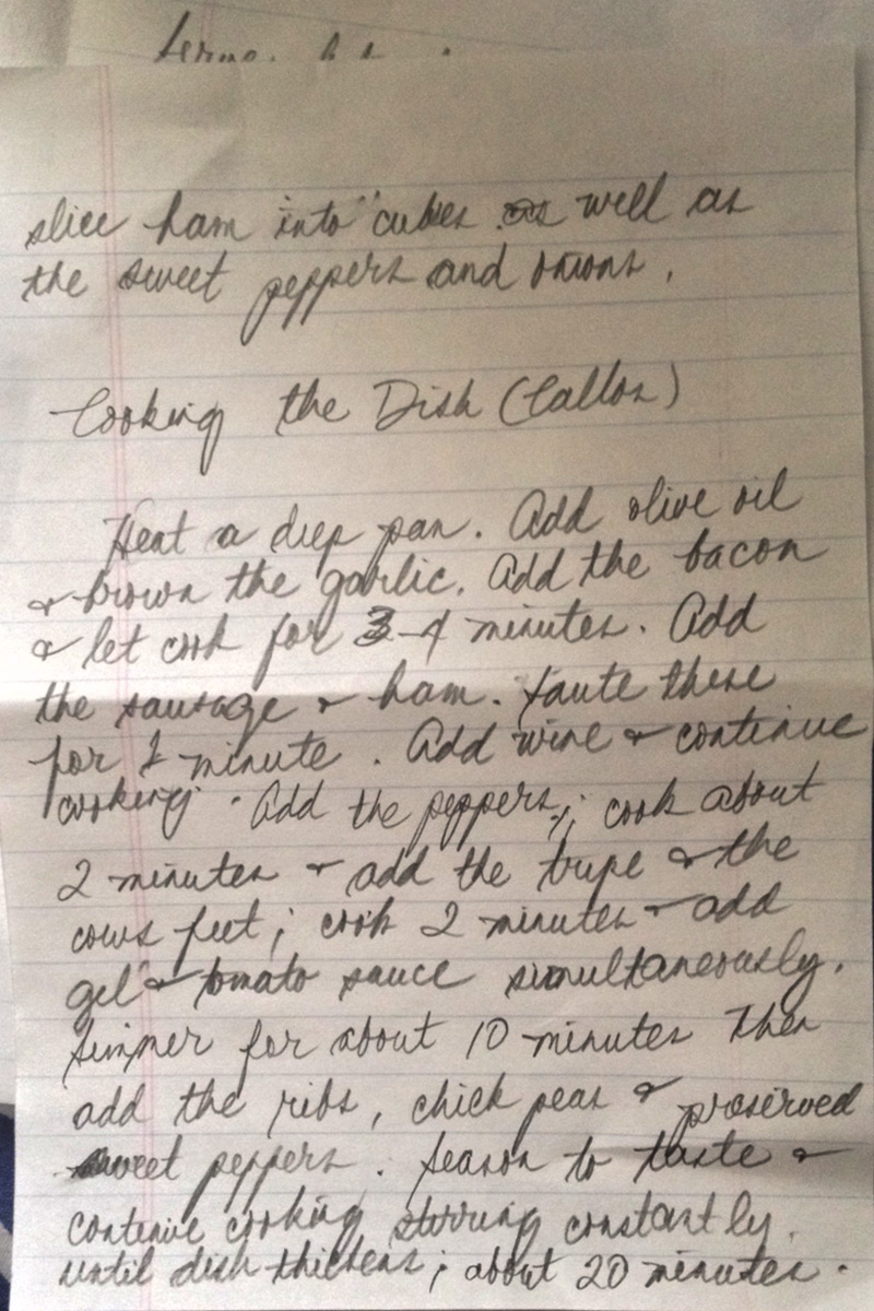  iPhone shots of my mom's handwritten&nbsp;  callos  &nbsp;recipe. She calls this version of the stew the Canadian version, or more aptly, 'Joyce's Version'. 