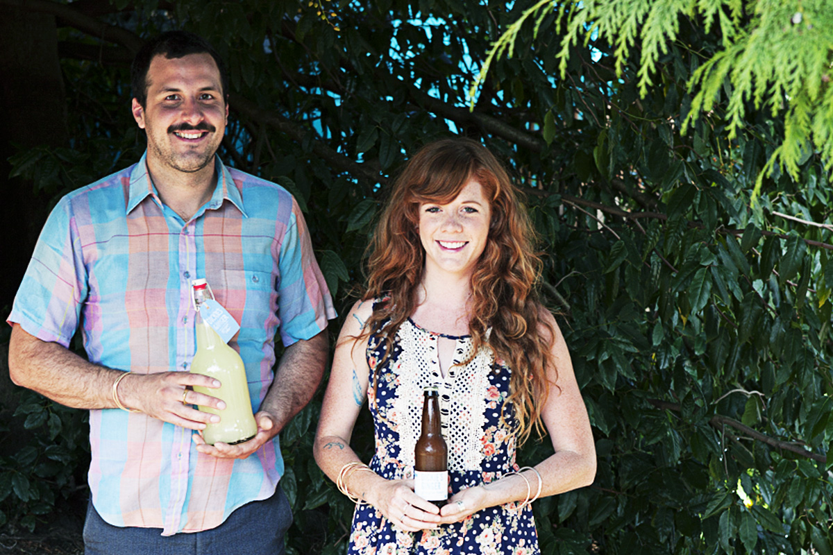 Stephen and his girlfriend, Georgia, sporting bottles of Dickie's Ginger Beer.