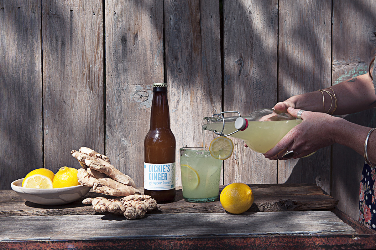 Ginger, lemons, and cane sugar = Dickie's Ginger.