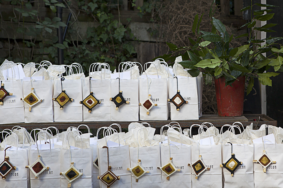 Woodlot gift bags include bath salts, a bar of their soap, 'God's eyes' ornaments handcrafted from Palo Santo sticks (by the talented Danica Kaspar), and sweets bags with treats from Livia Sweets.