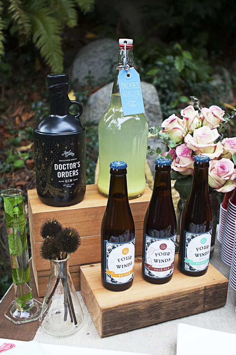 A selection of local beverages on offer: Four Winds, Legend Naramata, Dickie's Ginger.