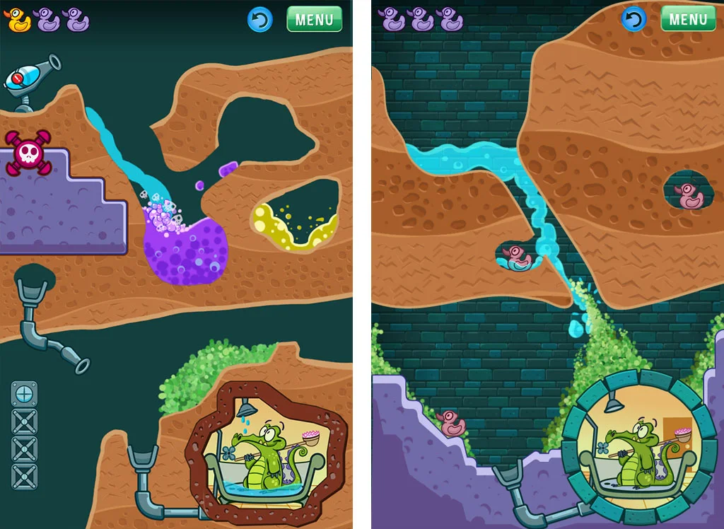   Mechanic Concepts&nbsp; &nbsp;(  Dirty Water&nbsp; - left ,&nbsp; Algae -right &nbsp;)  Once we had a general visual direction, I focused on what the various mechanics could look like.&nbsp;When designing for mobile platforms&nbsp;I restrict myself