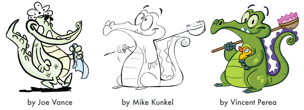   Swampy's Design Evolution   The design of Swampy was truly a team effort, about&nbsp; 4 artists contributed designs. One of our Art Directors, Joe Vance, kicked the process off with his exploration. &nbsp;Mike Kunkel ultimately produced the design 