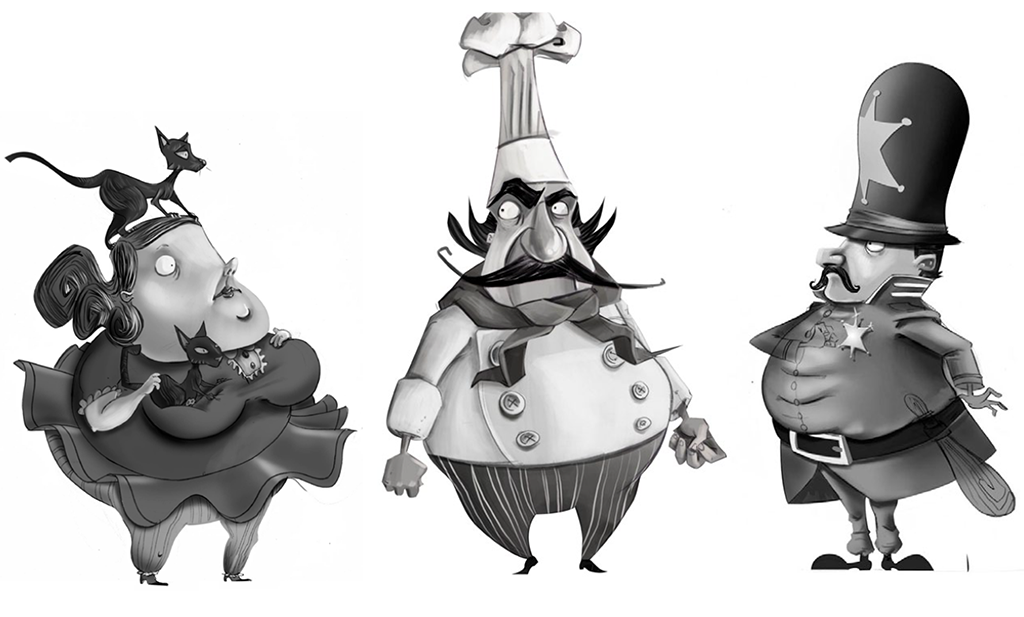 Supporting Characters I designed a number of other characters for the game. They didn't make it into the final levels, but they were used in the illustrated story moments between levels.