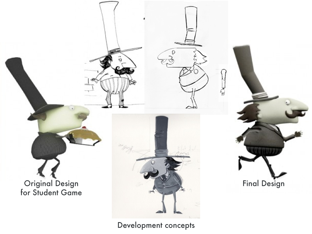 Winterbottoms Redesign The game began as a college project spearheaded by the co founders of the studio "The Odd Gentlemen". My first job on the game was to redesign the main character so he had a more polished look for a premium game. 