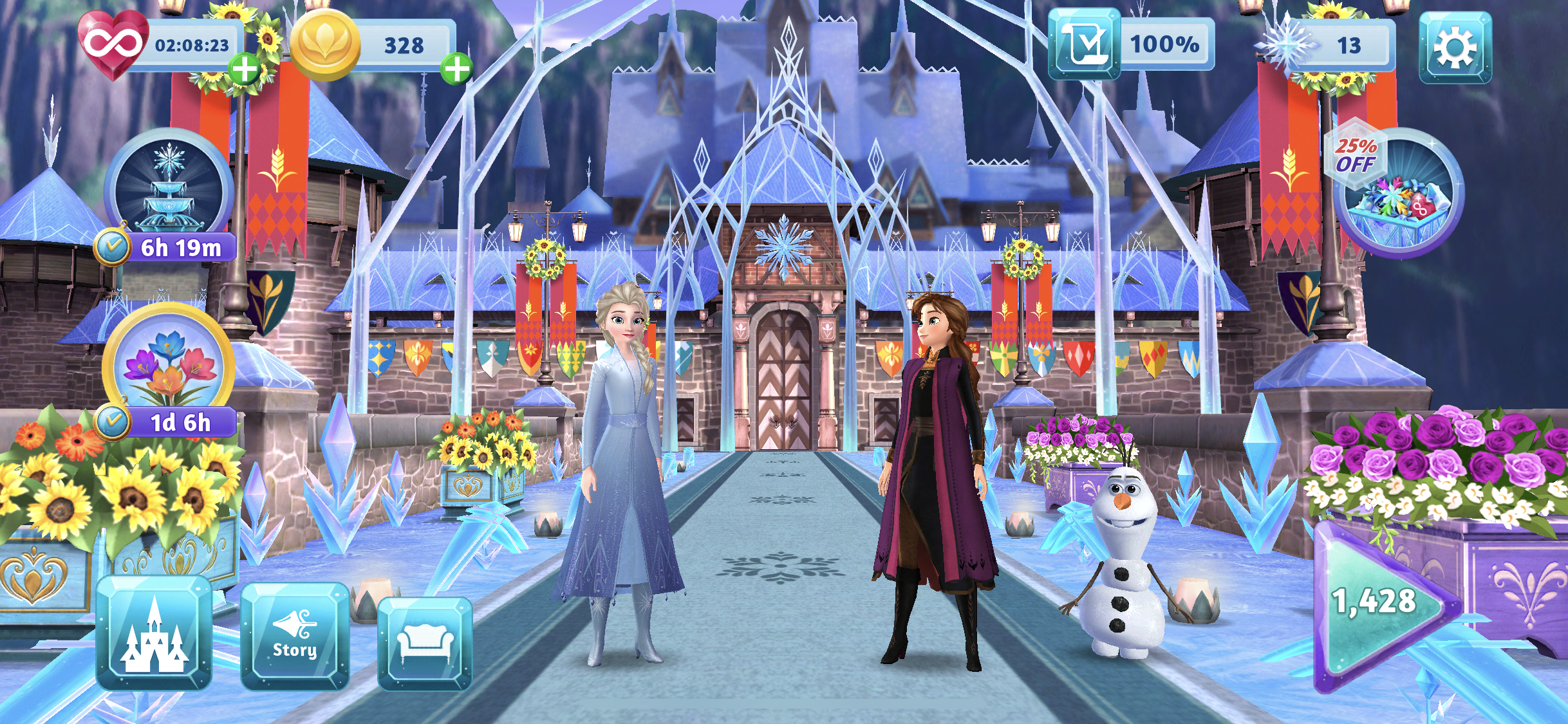  Above is a look at the castle bridge location in its final state, covered in magical ice with lots of decorations. 