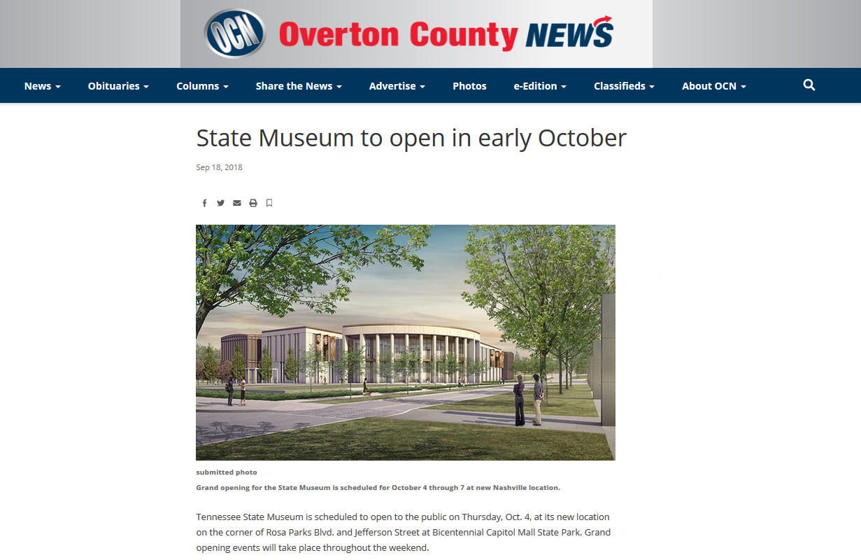 Tennessee State Museum news coverage. Click to visit website.