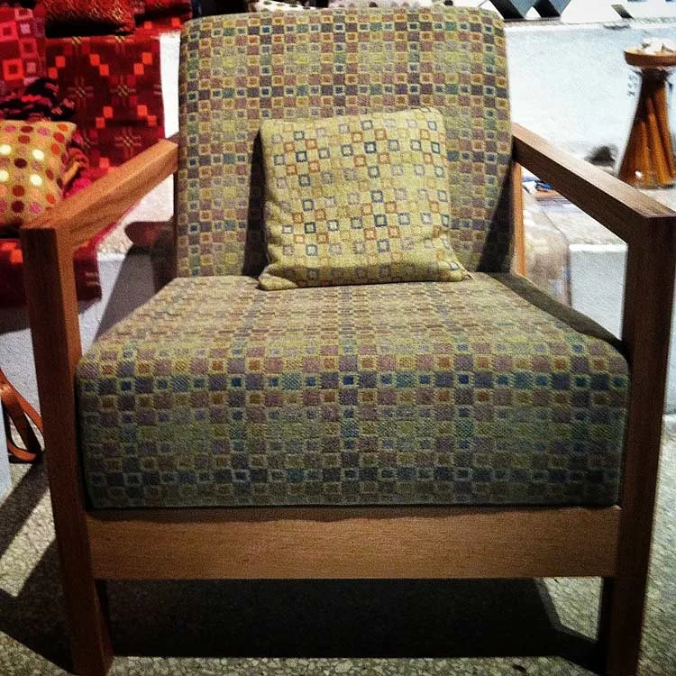 Our new Mini Mad upholstery fabric on a Mathew Hilton chair