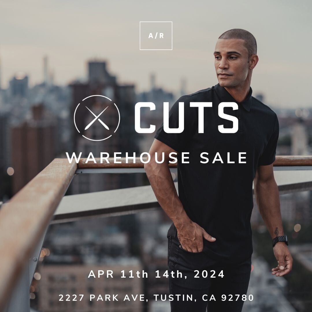 The official Cuts Warehouse Sale is coming to Tustin, CA. Save up to 70% OFF on men's premium apparel; including elevated short sleeves, long sleeves, and hoodies composed from custom-engineered PYCA&trade;️Pro fabric.

WHEN: April 11th - 14th, 2024
