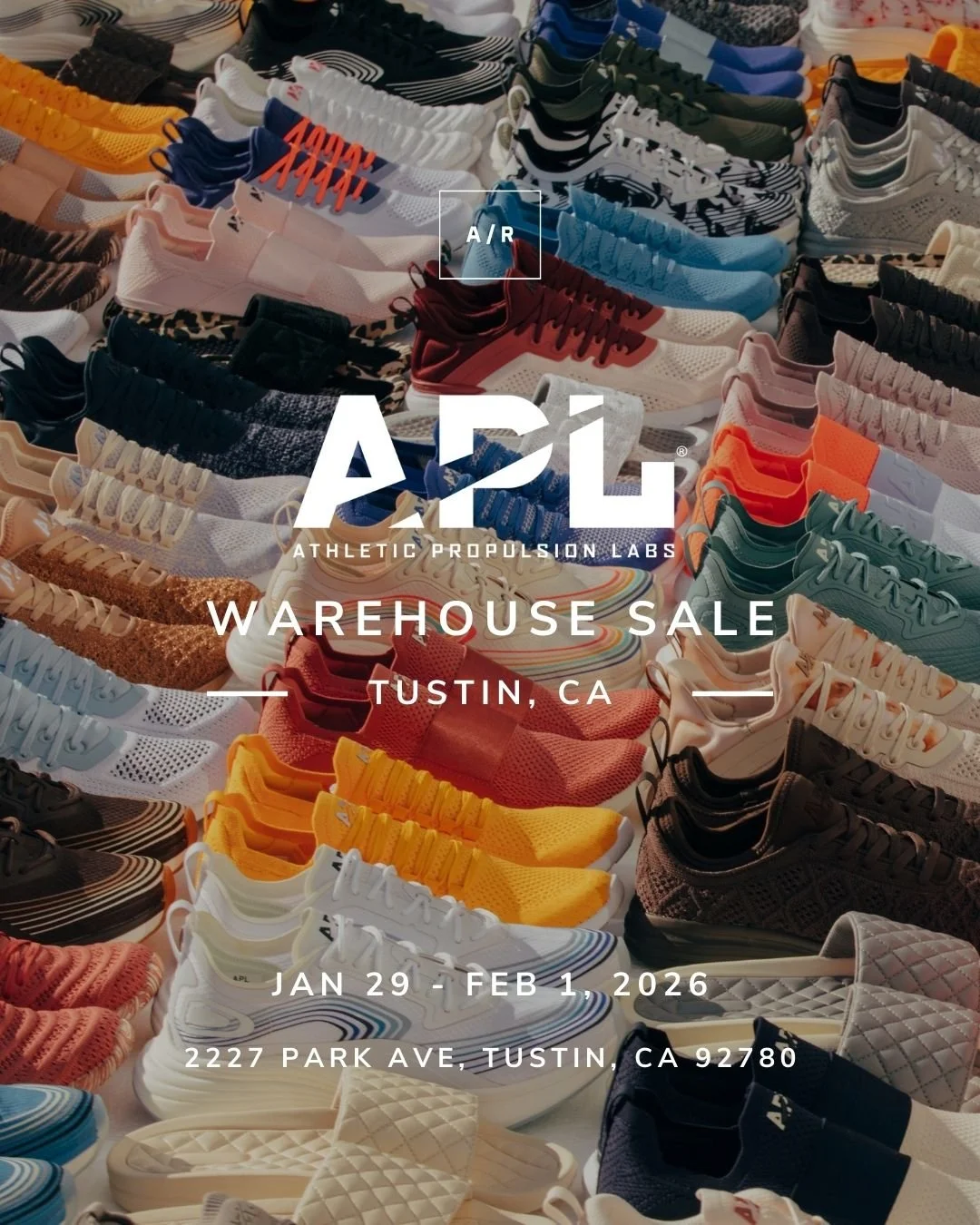 Step into the world of luxury performance footwear at the official APL Warehouse Sale hosted by Alternative Retail in Tustin, CA! Don&rsquo;t miss your chance to shop exclusive discounts of up to 70% OFF retail on APL's (Athletic Propulsion Labs&reg;