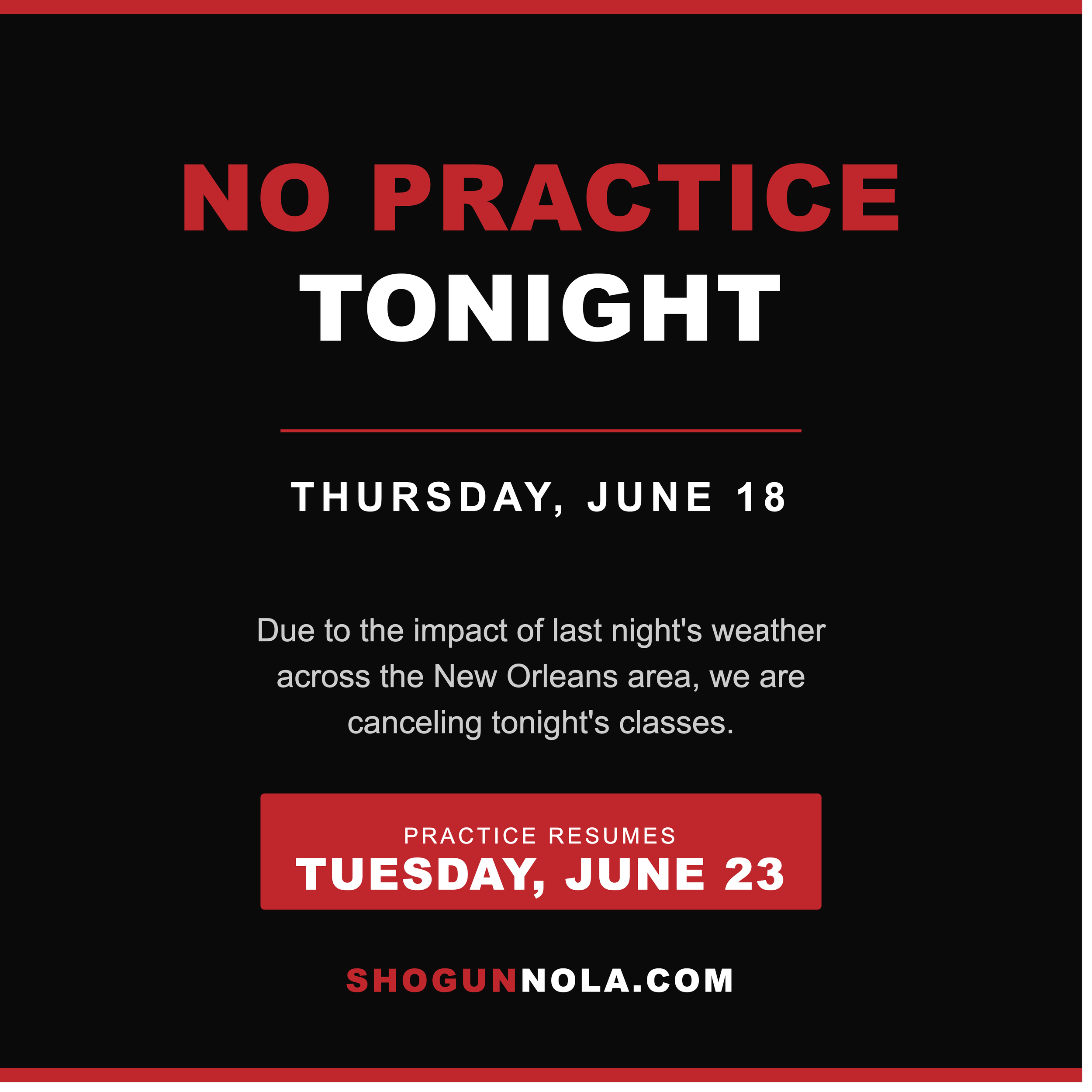 No Practice Thursday 6/18
