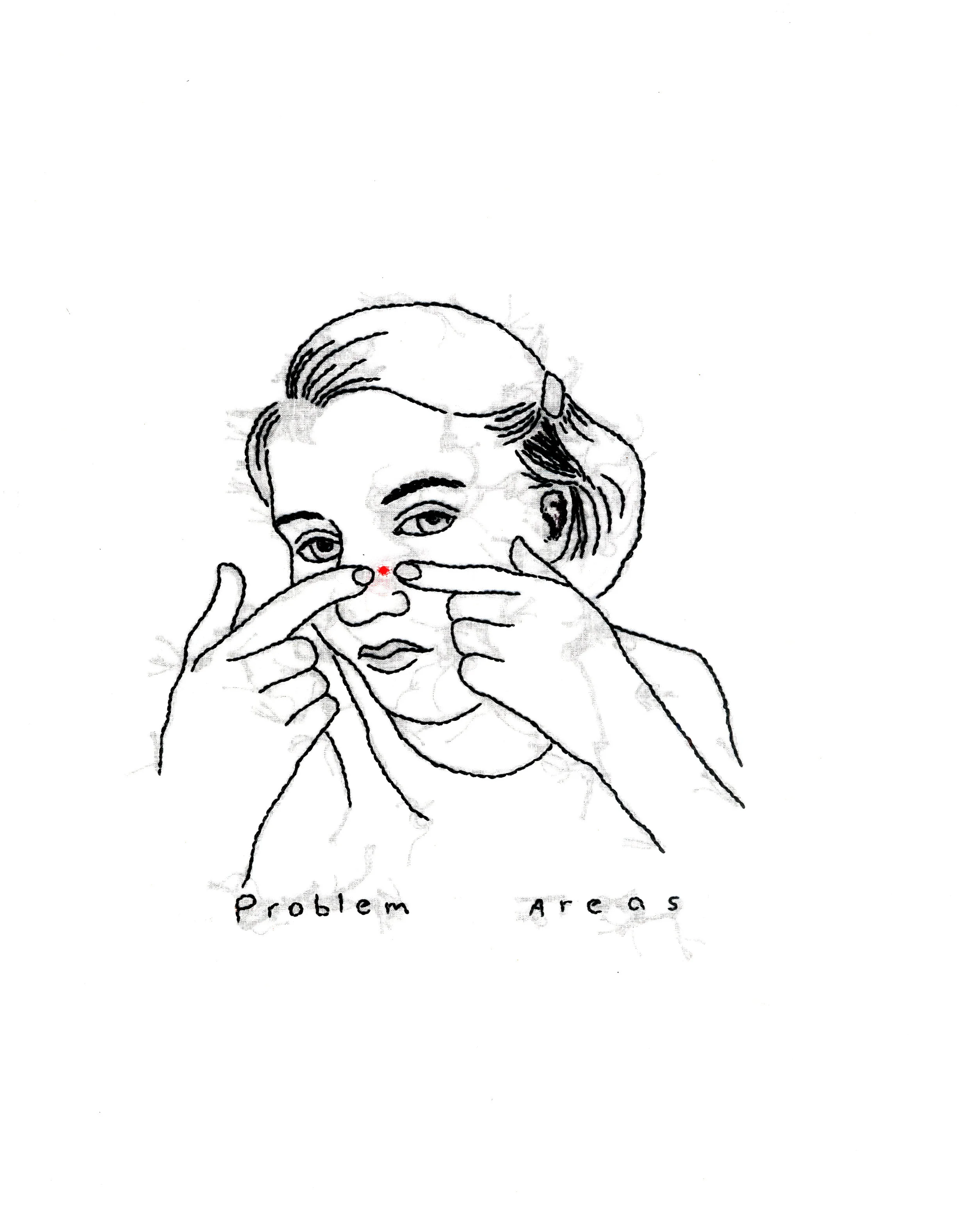 Maya Greenberg, “Problem Areas”, 2015, embroidery thread on cloth, 16 x 16 inches.