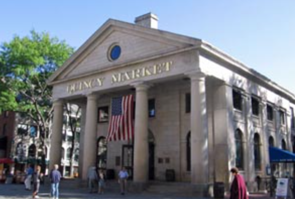 Edie and Kathy enjoyed a pizza and lasagna lunch at Quincy Market during their trip to Boston.