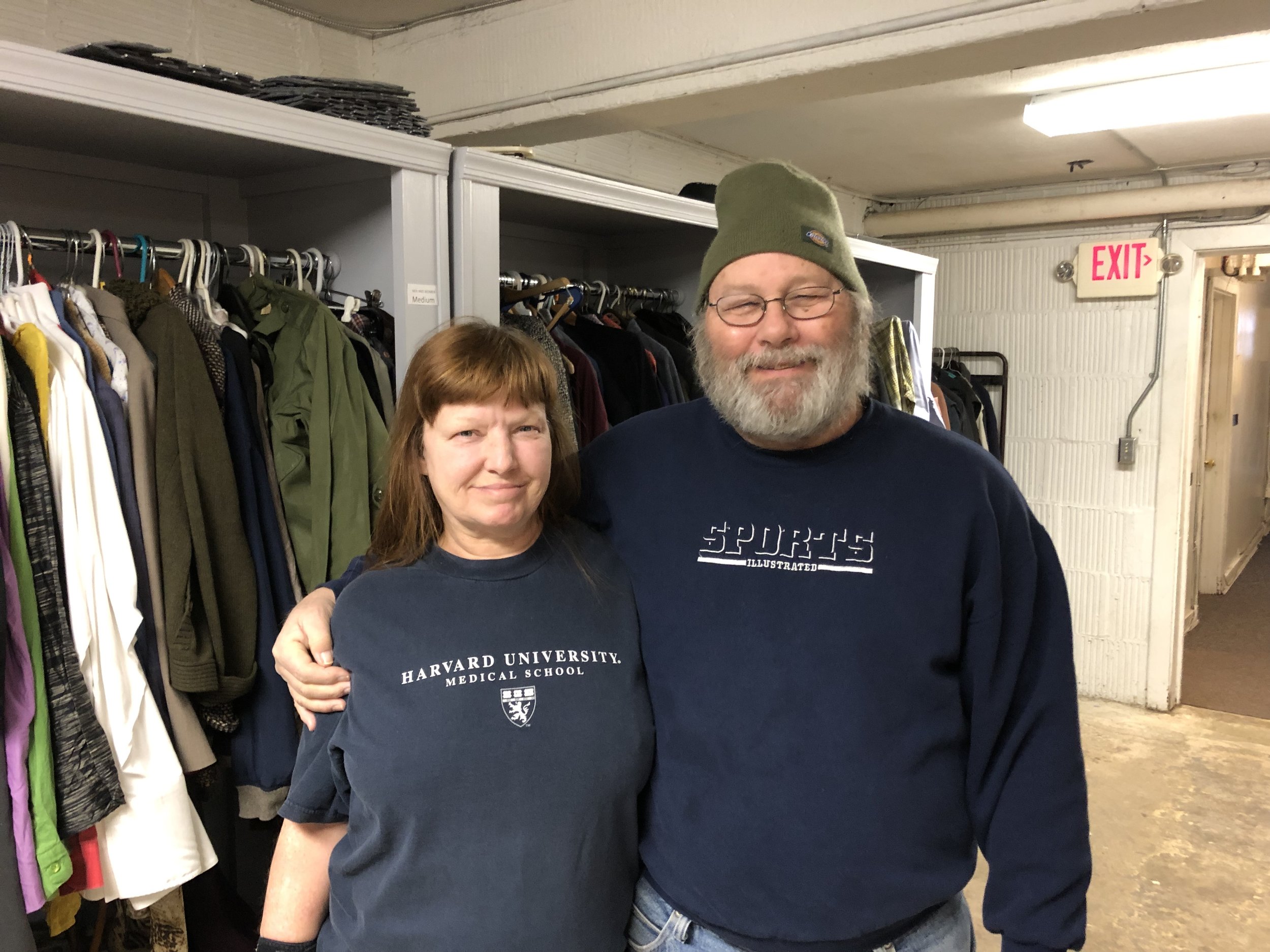 Jim and Angel give back to others as volunteers who manage our clothing “shop.”