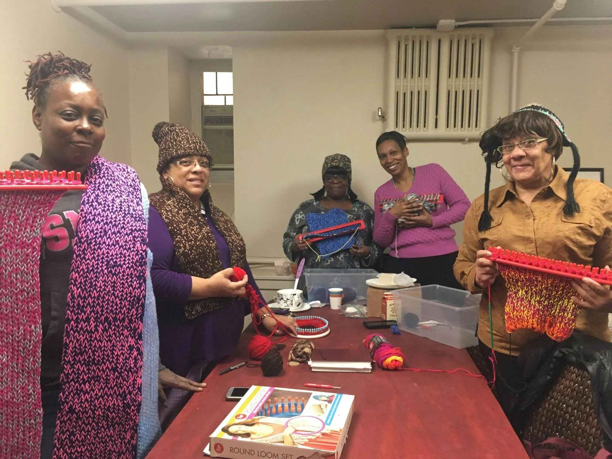 Members of our “Knitting Club” come together and make beautiful scarves, hats, and more. They also have created strong bonds with one another.