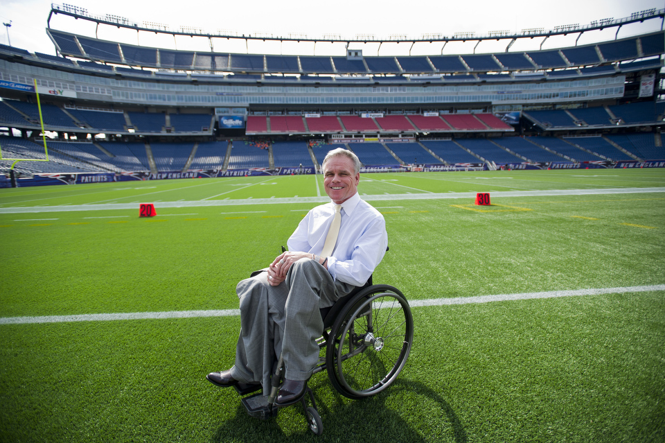  Kevin McGuire is a Boston University alumnus who was photographed at Gillette Stadium Sept. 1, 2011, where he did some work as a lawyer. He consults with various venues (sporting arenas, theatres, etc.) across the nation to ensure that they are ADA 