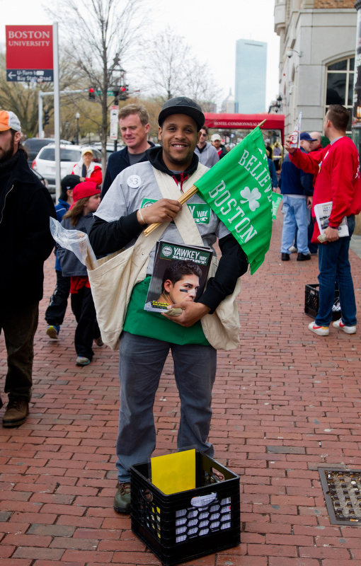  Vendors give out free flags with a $3 Red Sox program April 20, 2013 in Kenmore Square. 