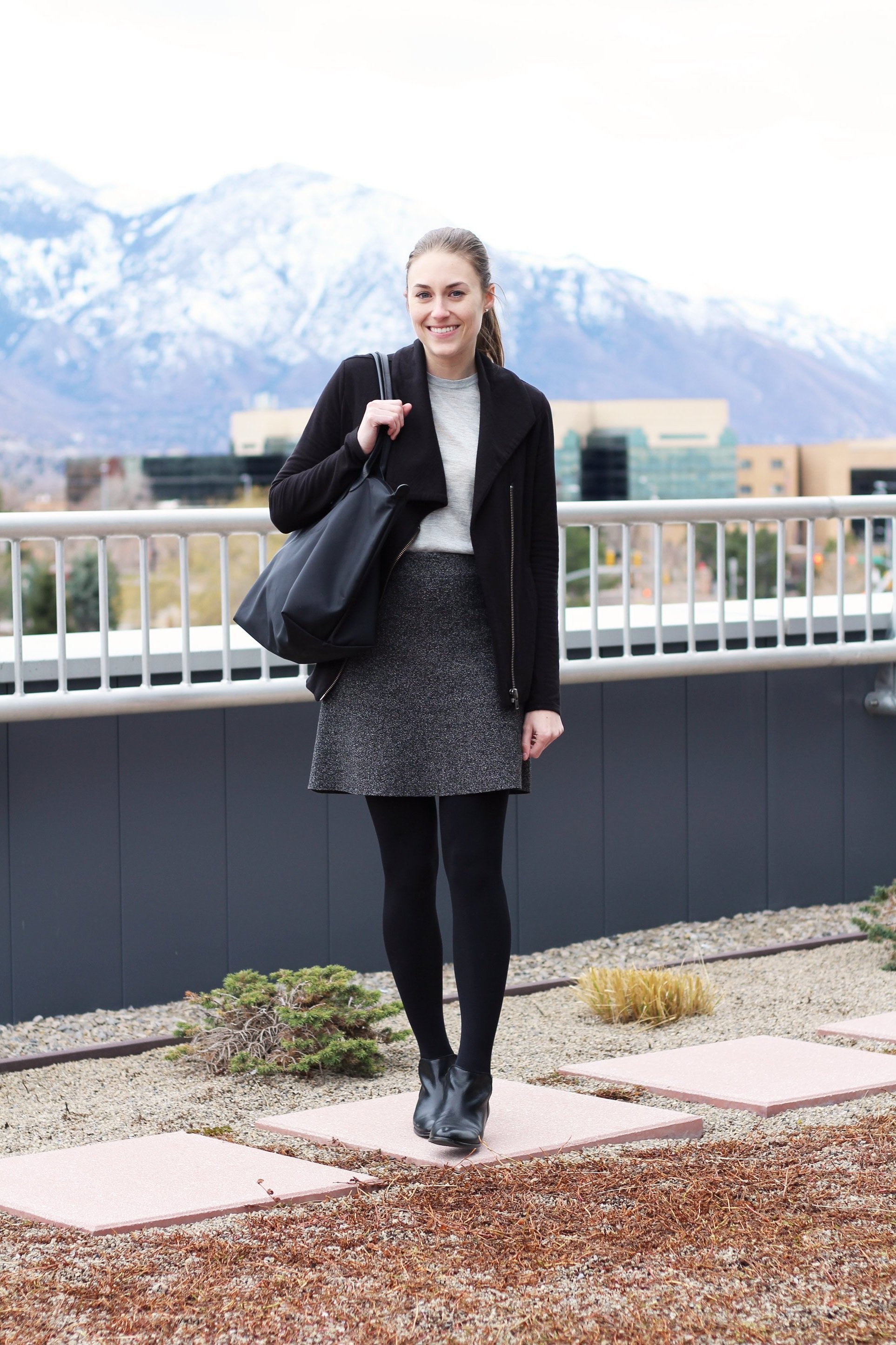 Grad School Interview Outfit Idea: Monochrome Layers + Textures | Cotton Cashmere Cat Hair
