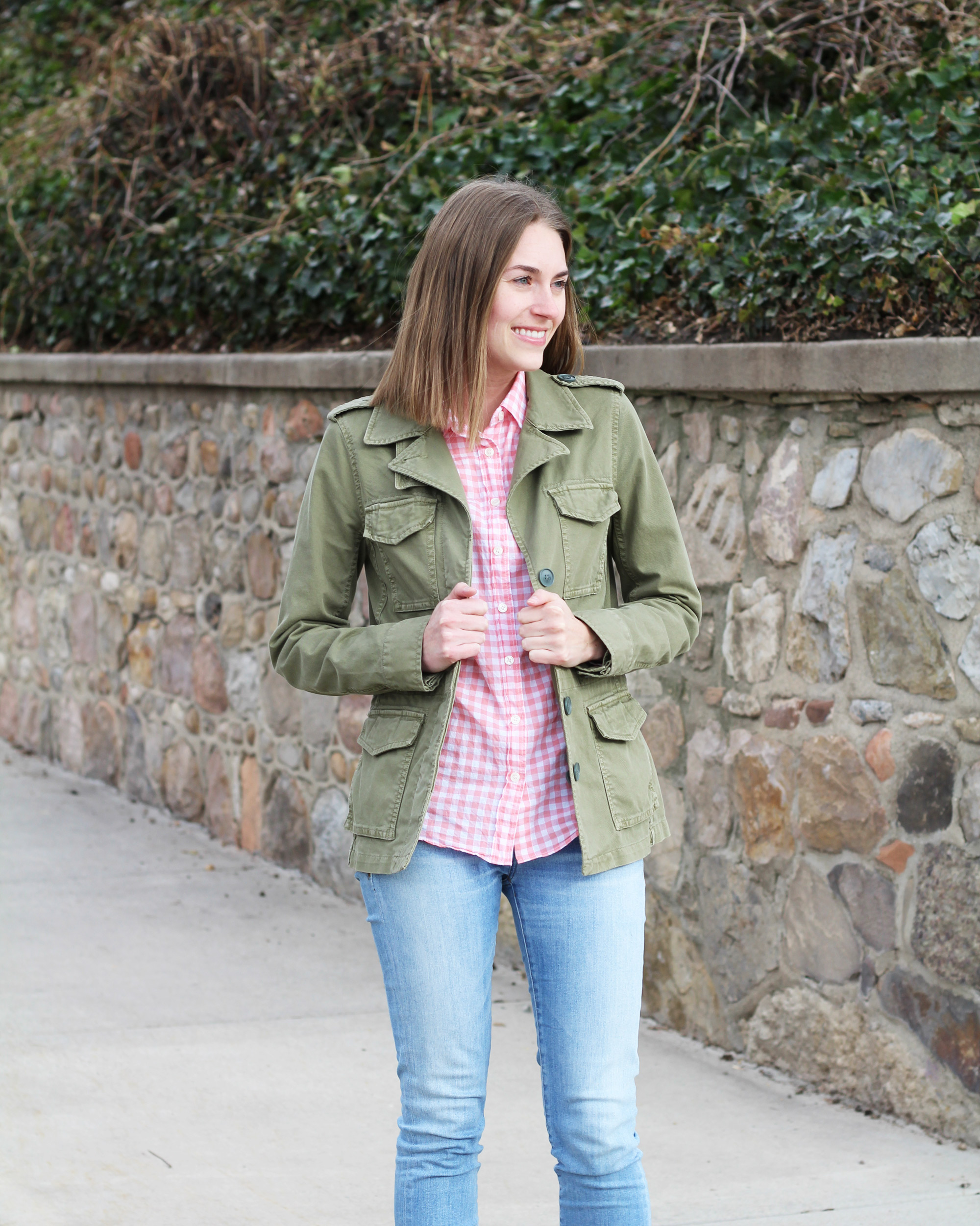 Army green + pink gingham — Cotton Cashmere Cat Hair
