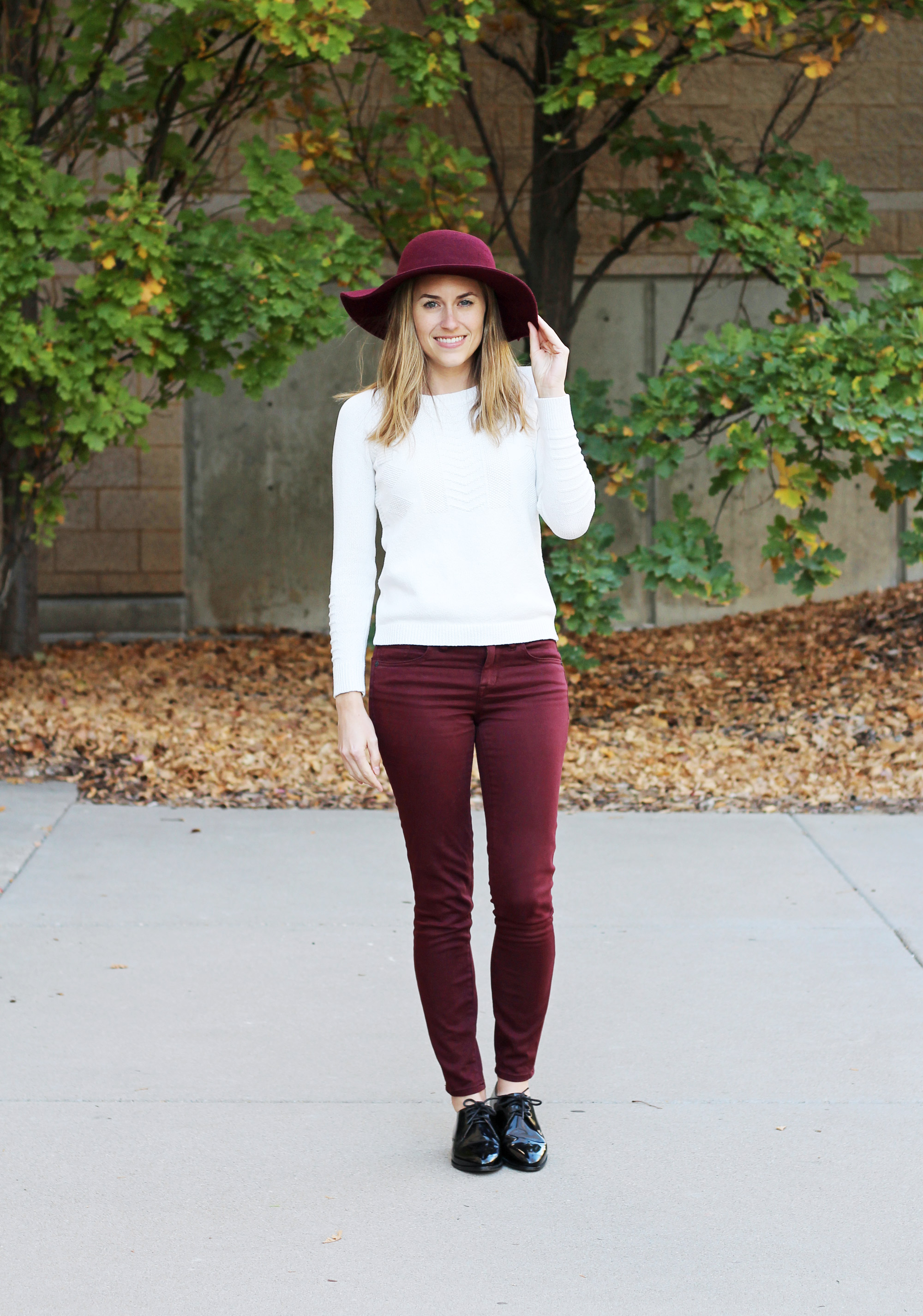 Sydne Style shows how to wear red jeans in l'agence berry coated denim |  Sydne Style