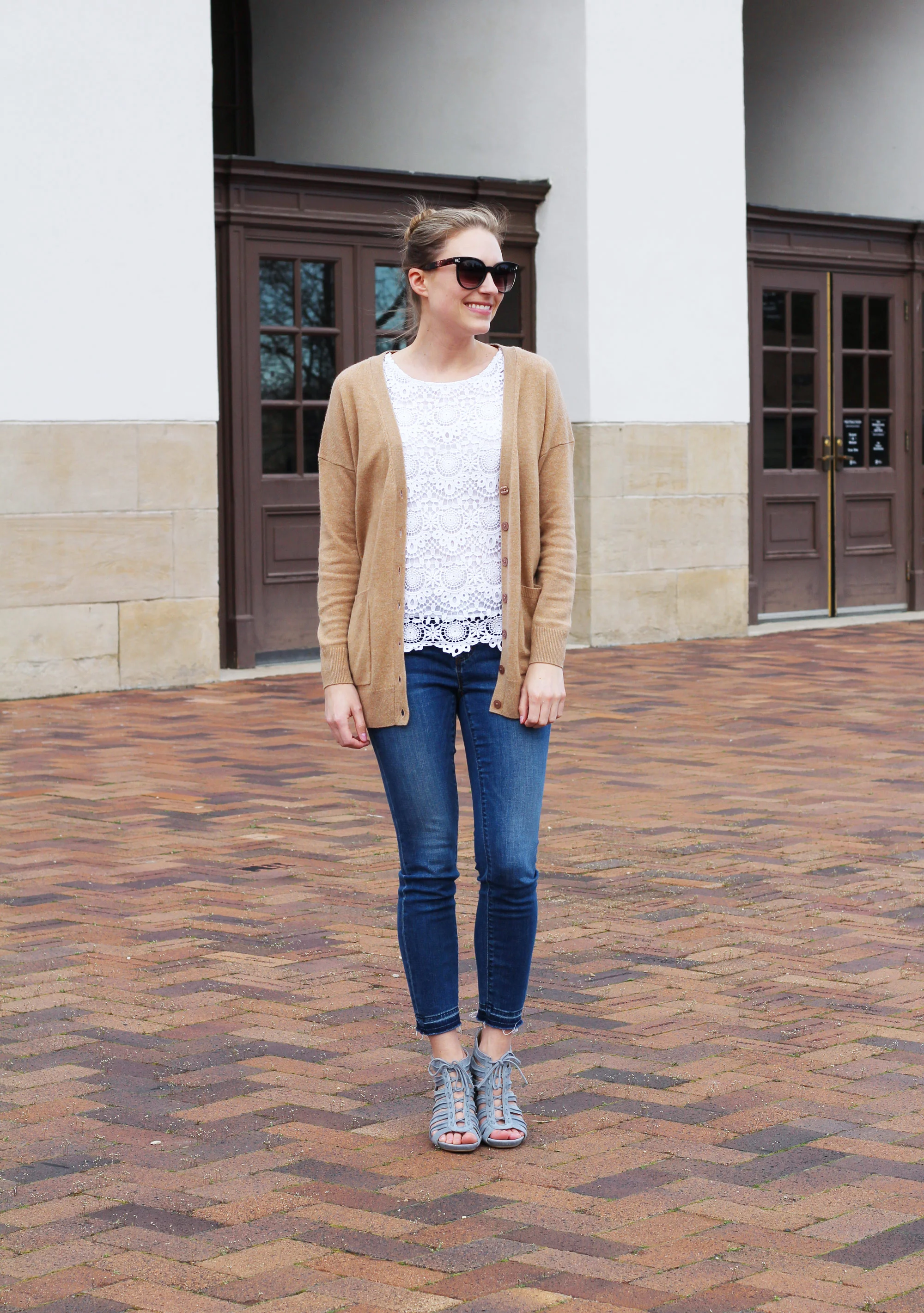 white lace cardigan outfit