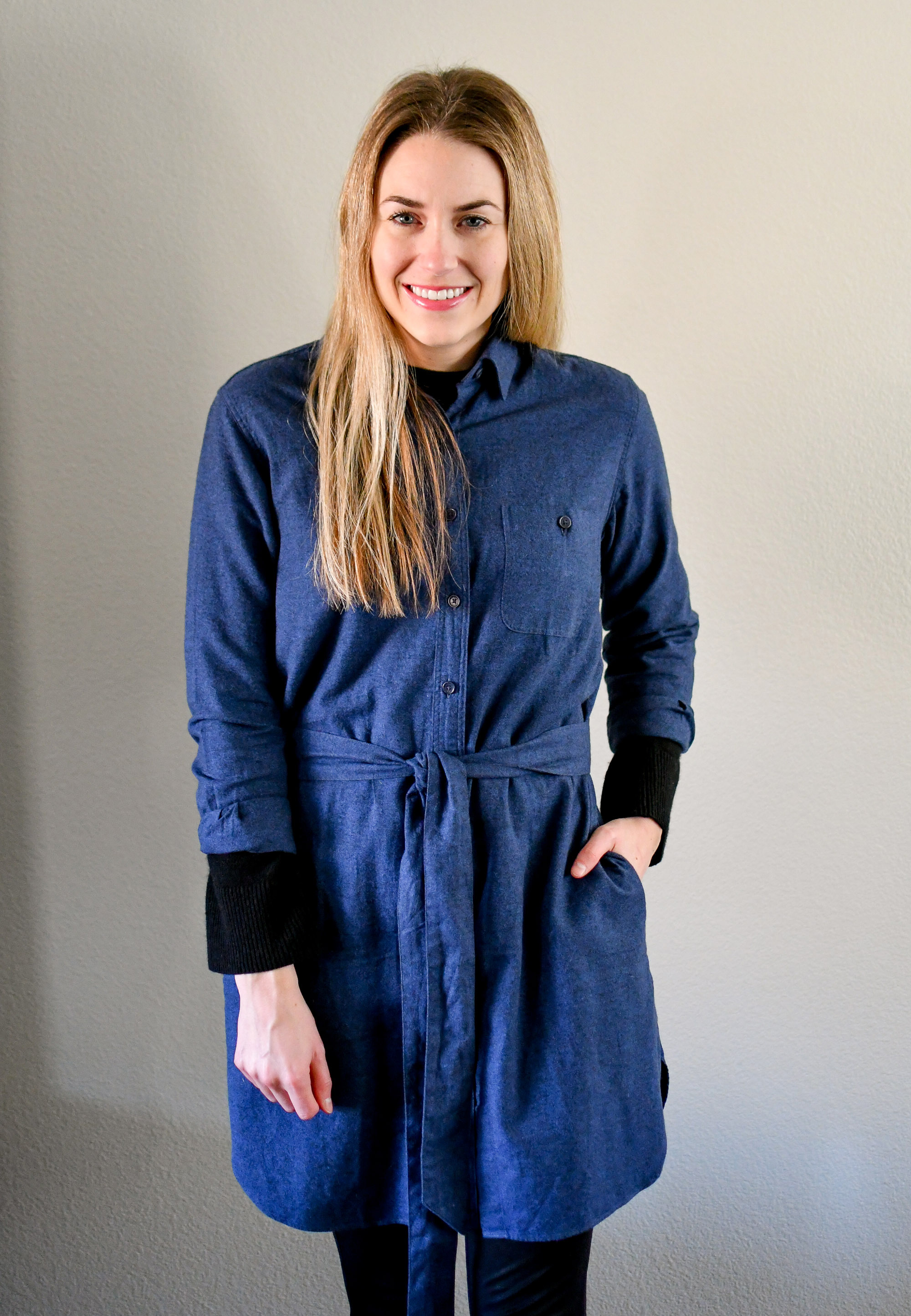 Flannel shirt dress winter outfit — Cotton Cashmere Cat Hair