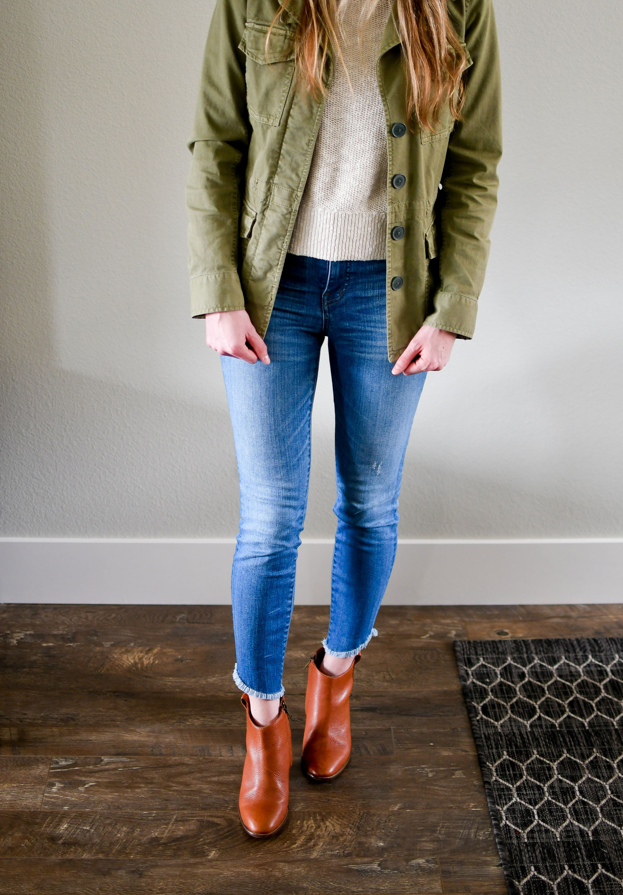 Madewell tulip hem skinny jeans spring outfit — Cotton Cashmere Cat Hair