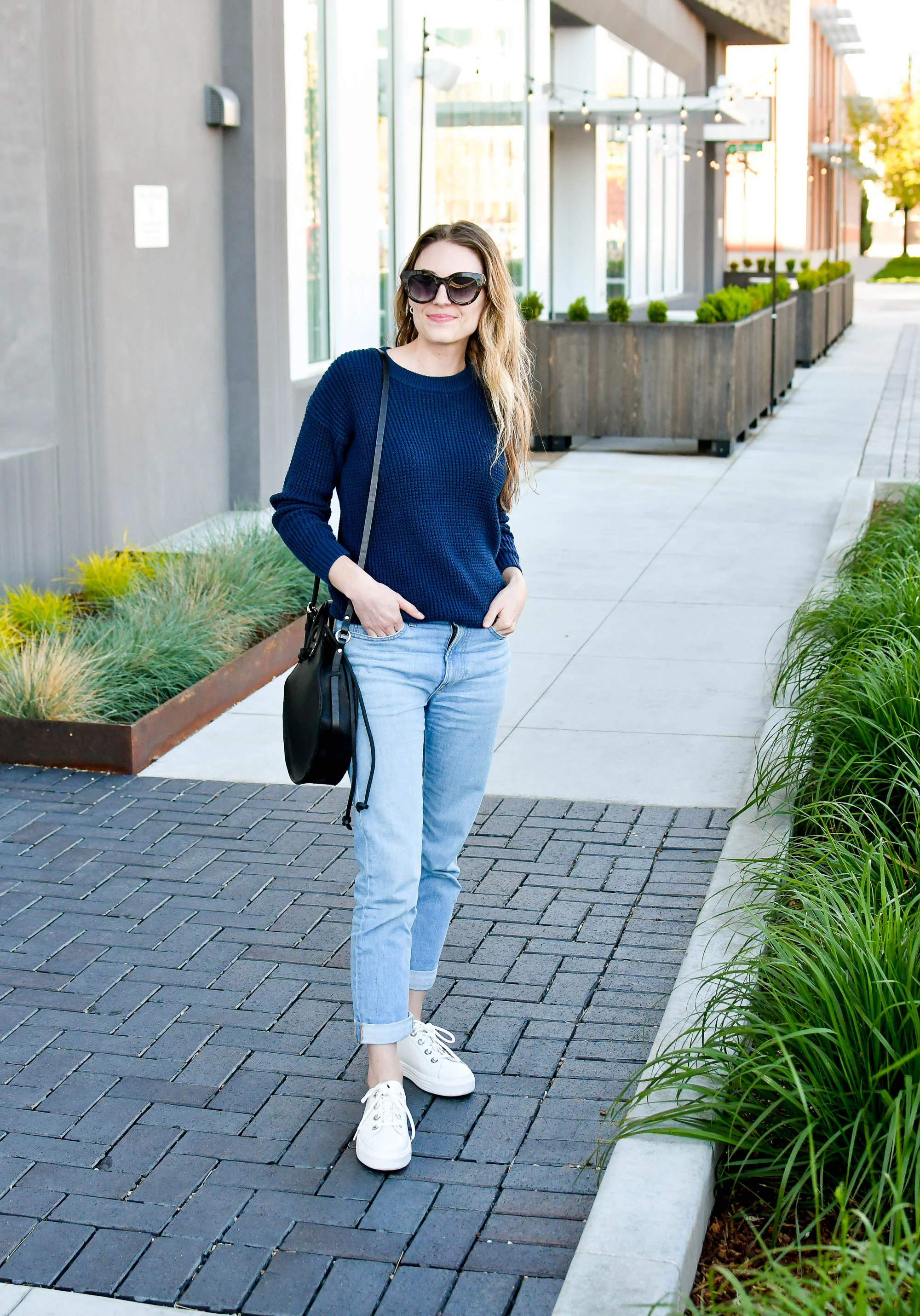Earth Cedarwood sneakers outfit with Everlane modern boyfriend jeans — Cotton Cashmere Cat Hair