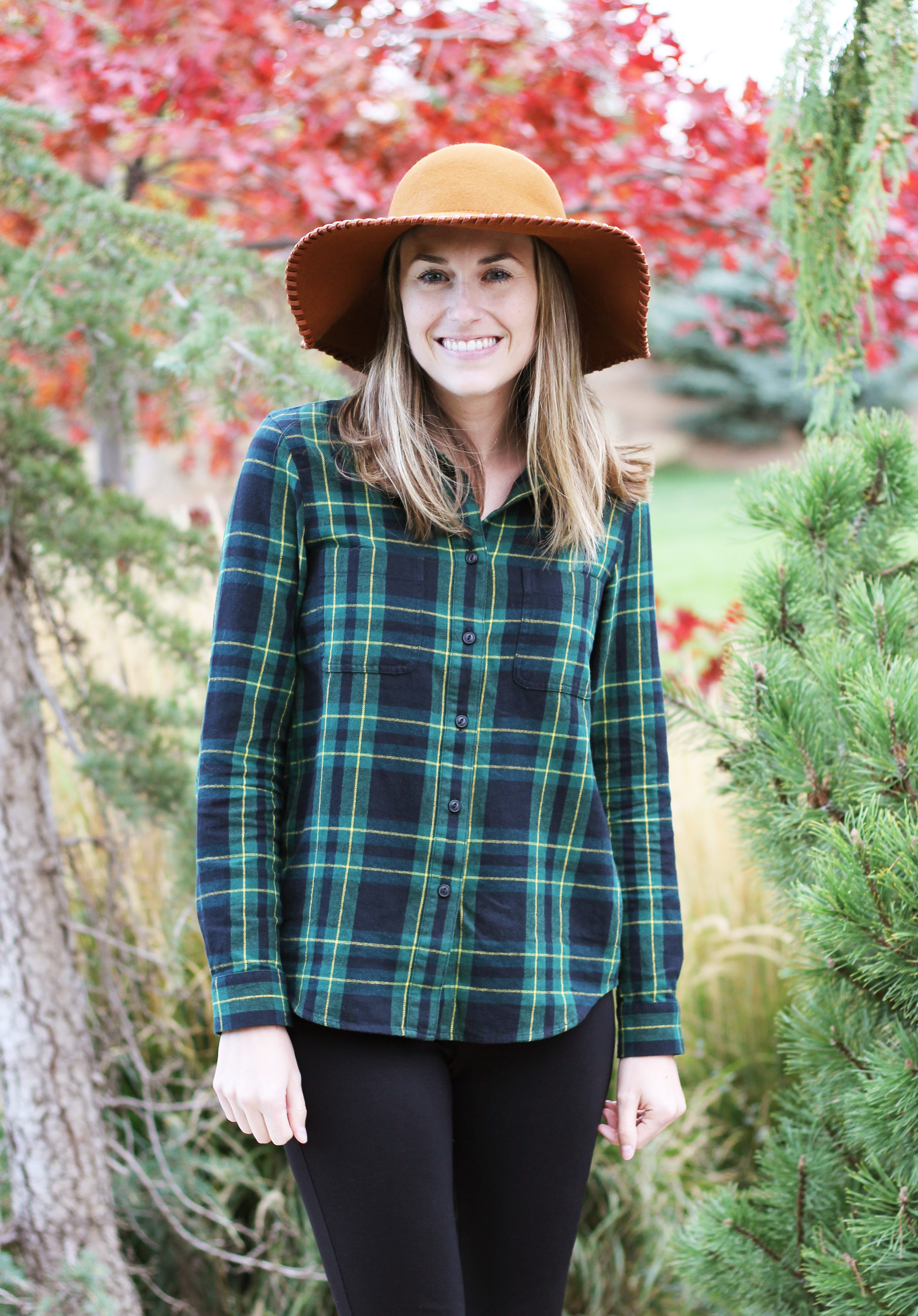 Nordstrom Anniversary Sale: Phase 3 floppy hat and Madewell flannel shirt in Barlow Plaid — Cotton Cashmere Cat Hair