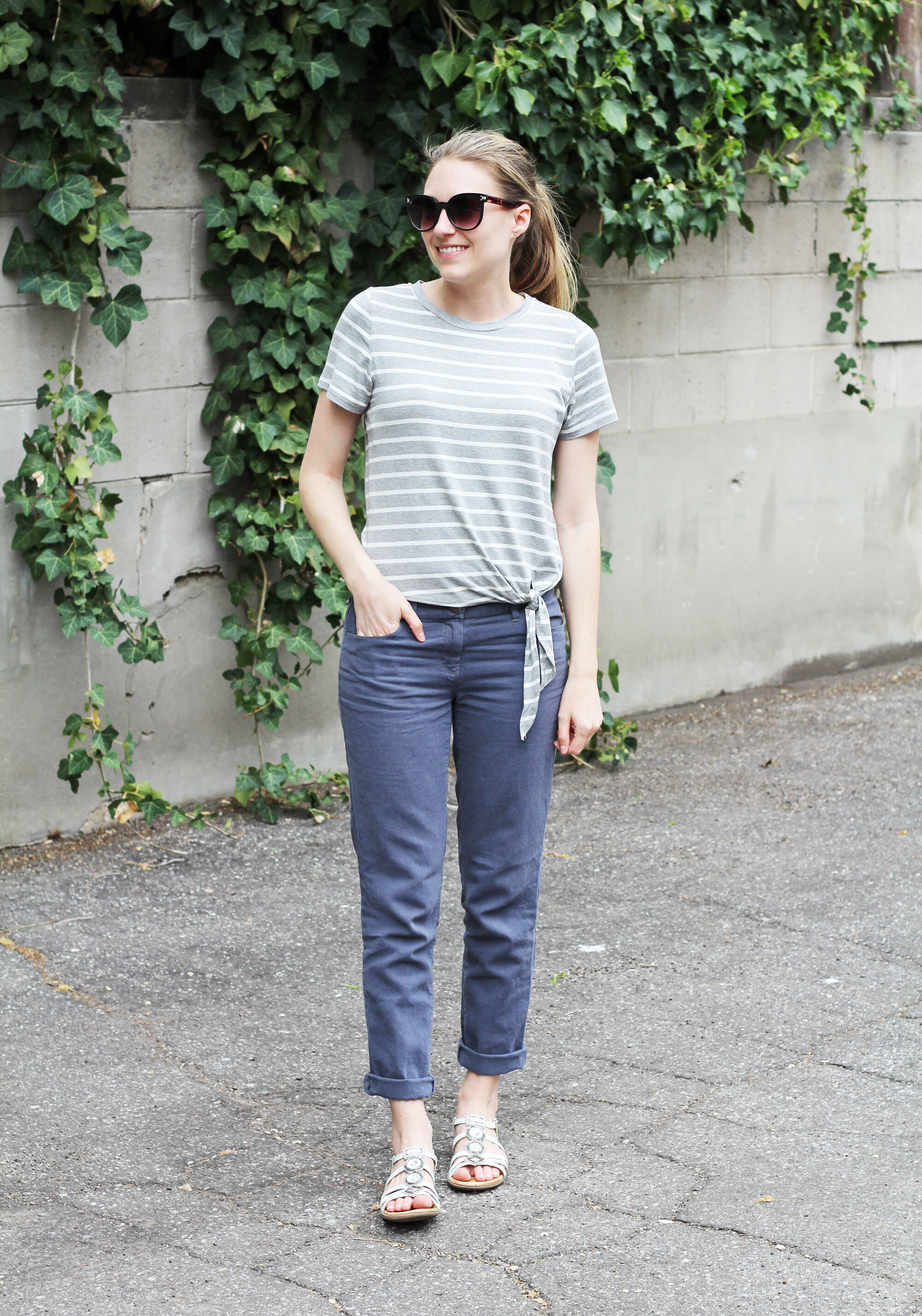 Amour Vert Julita grey modal striped side-tie tee review — Cotton Cashmere Cat Hair