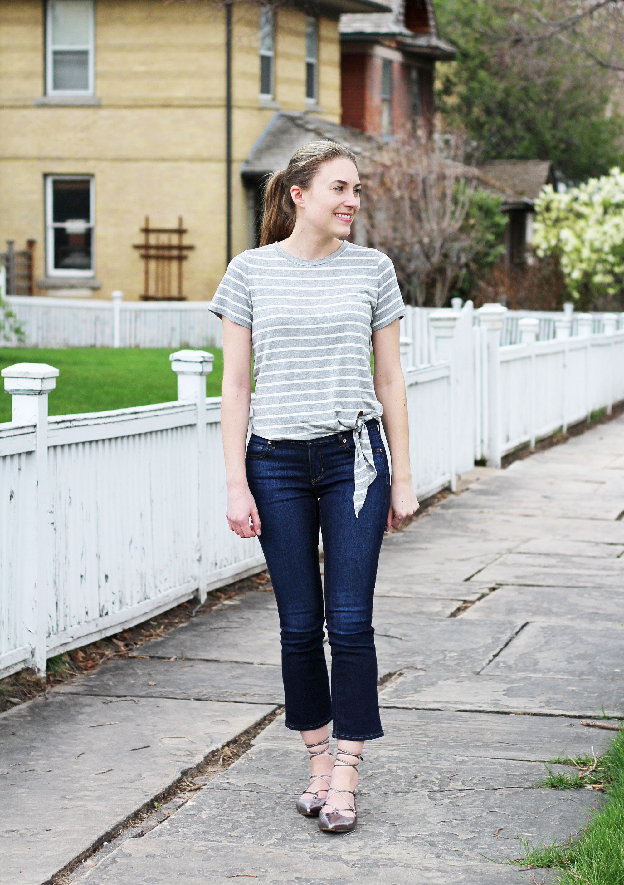 Amour Vert Julita grey modal striped side-tie tee review — Cotton Cashmere Cat Hair