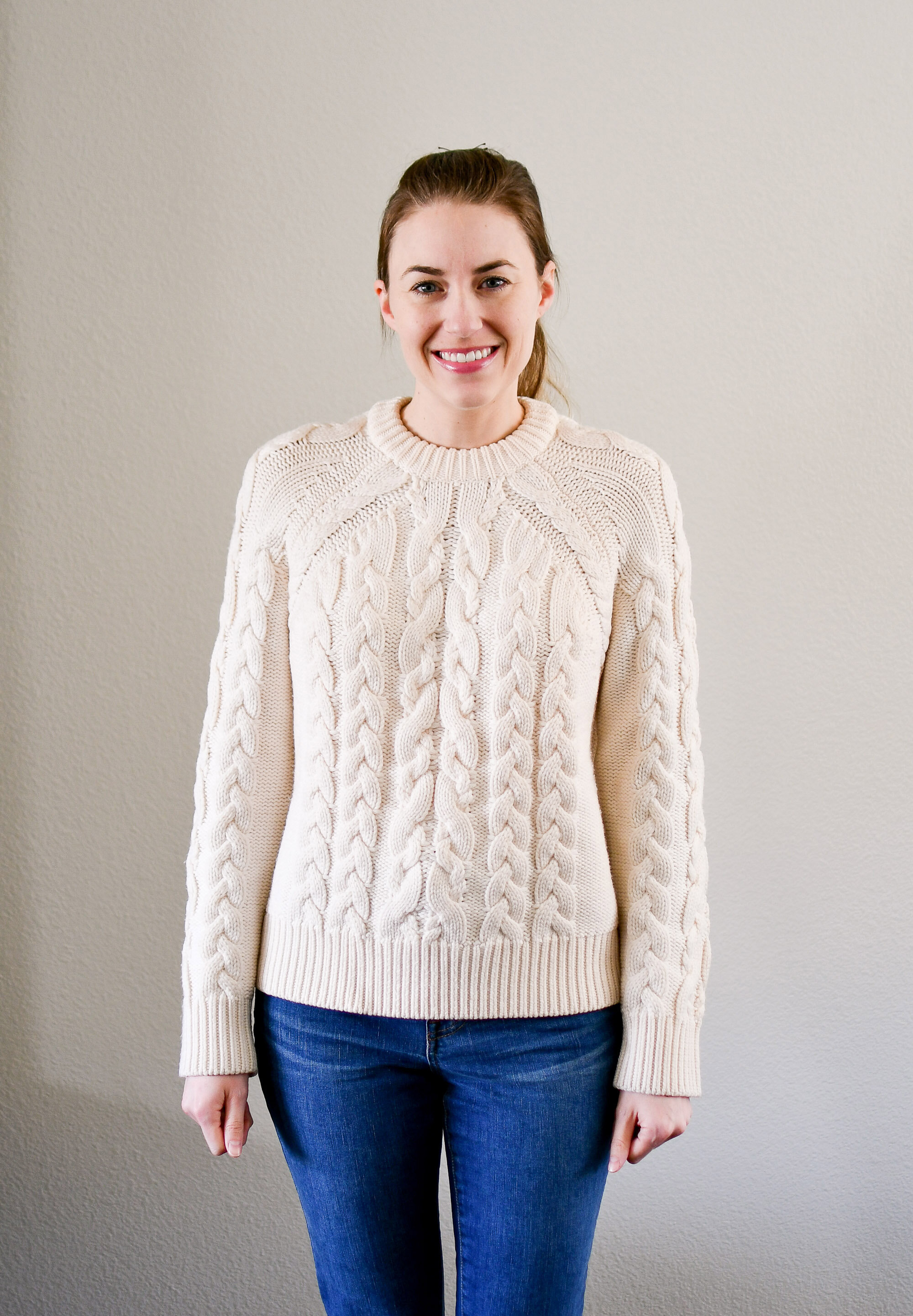 Amour Vert Kendra ivory merino wool cable knit sweater review — Cotton Cashmere Cat Hair