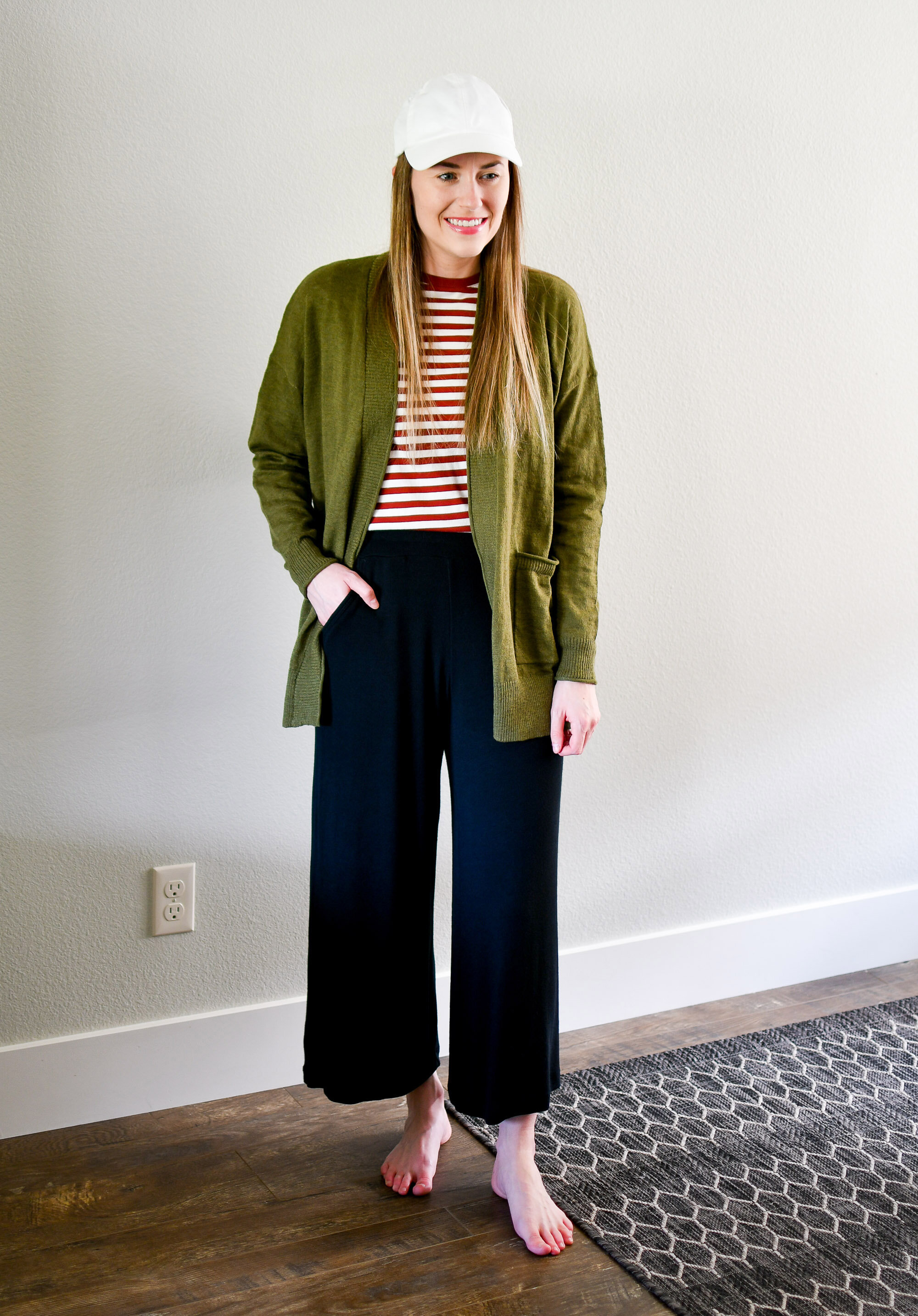 My style: Wide leg lounge pants (Tatum ribbed pants by Amour Vert) — Cotton Cashmere Cat Hair