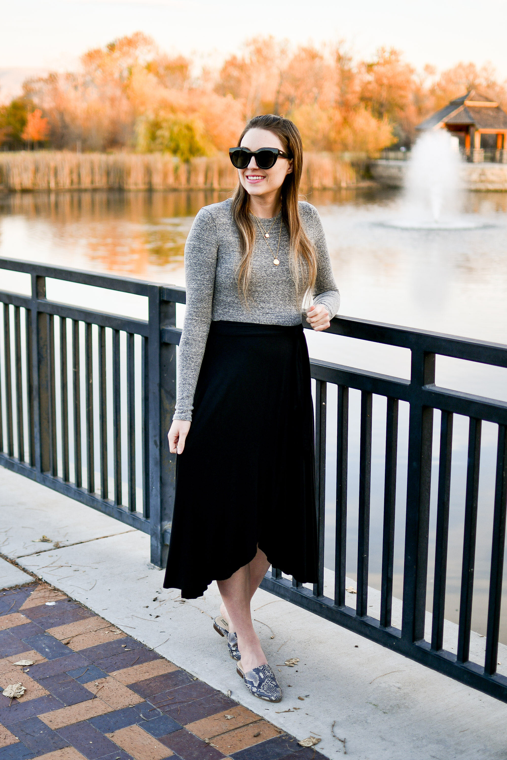 How to wear a wrap midi skirt and bodysuit for work