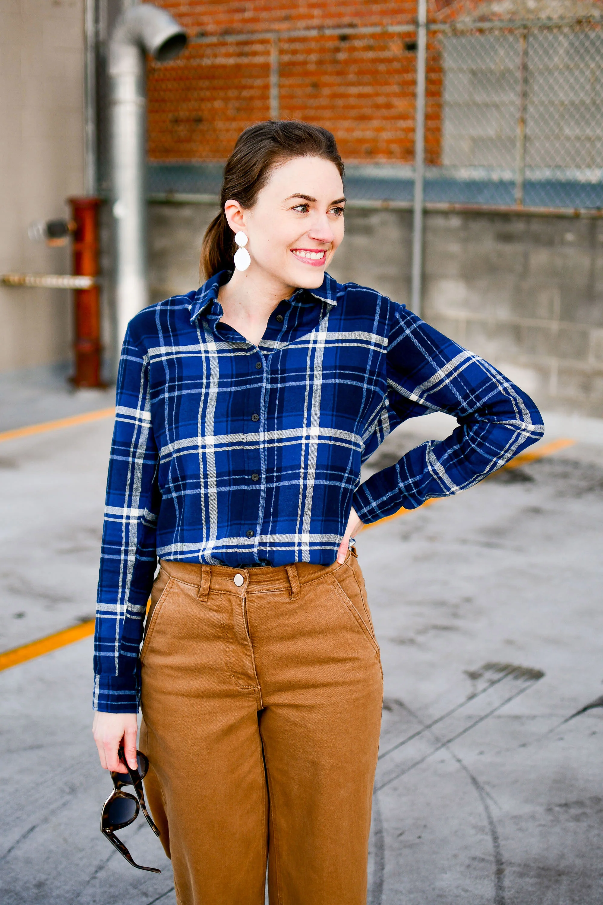 casual street plaid cropped pants