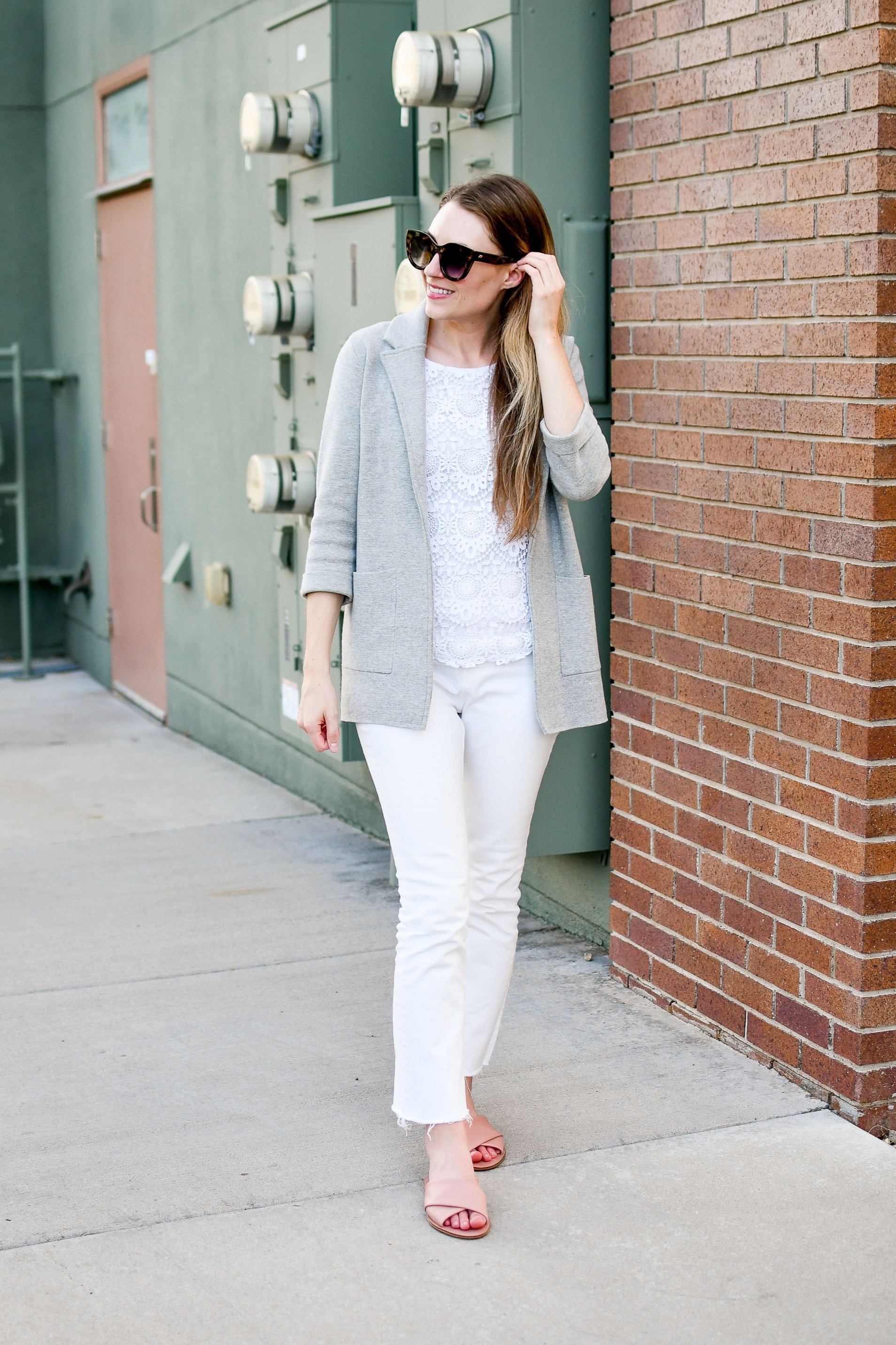 Grad School Interview Outfit Idea: Monochrome White for Warm Weather | Cotton Cashmere Cat Hair