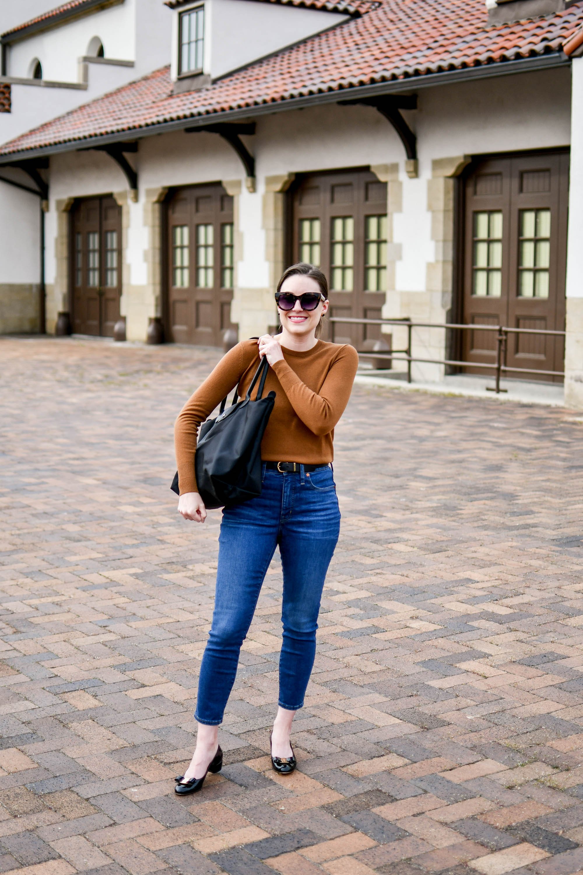 Grad School Interview Outfit Idea: Dress Up a Simple Sweater + Dark Wash Jeans | Cotton Cashmere Cat Hair
