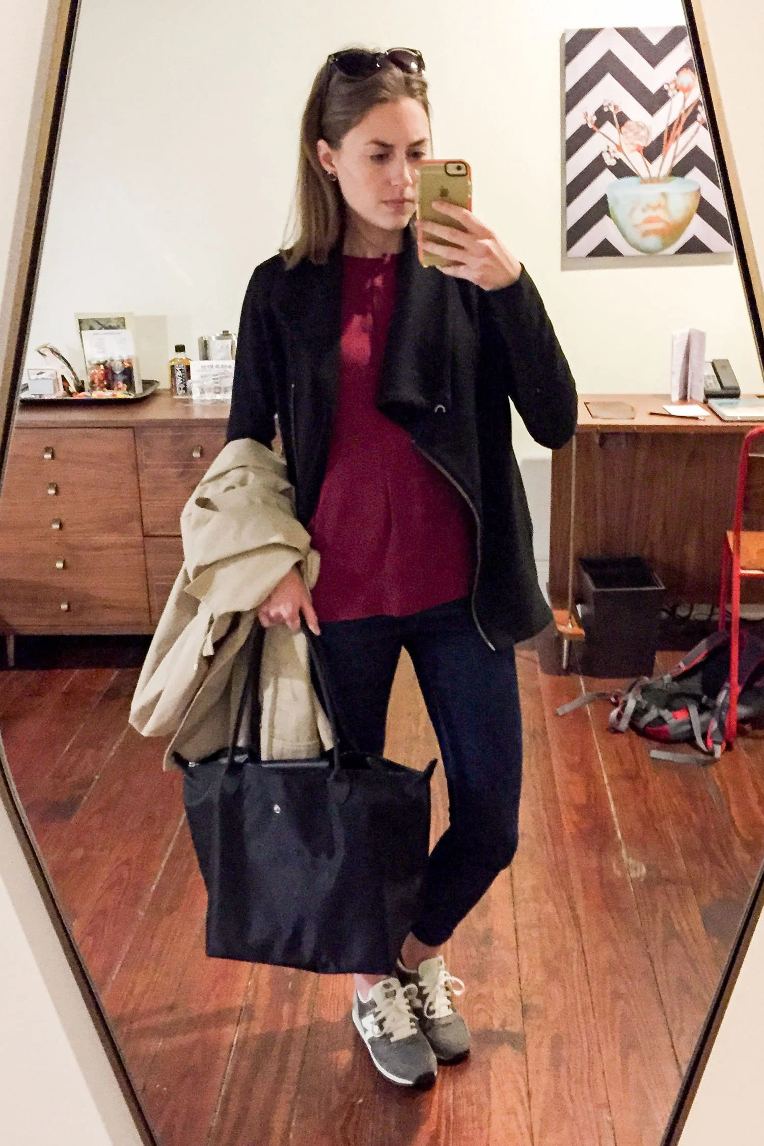 Longchamp Tote with Jeans and Sneakers | Cotton Cashmere Cat Hair