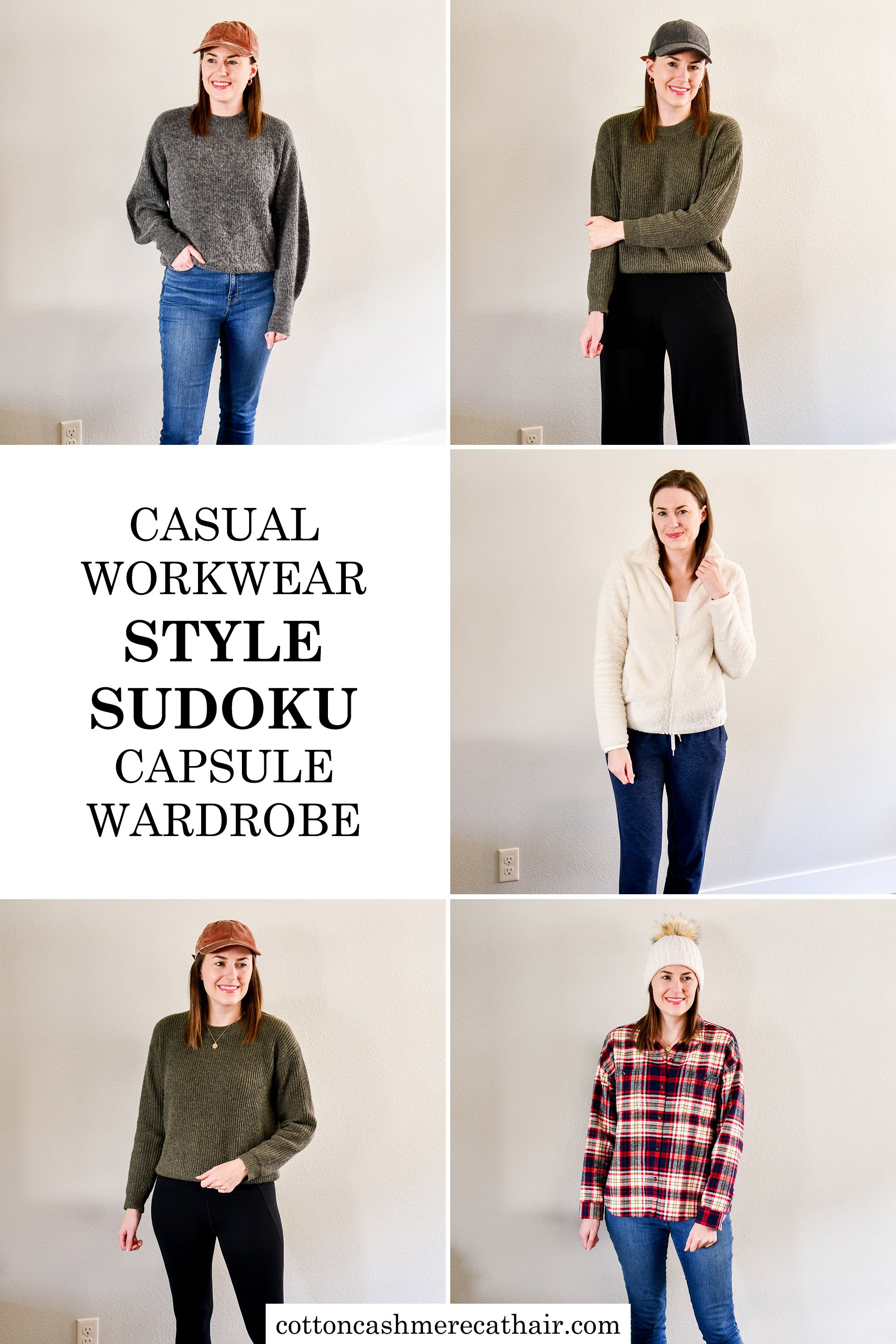 Casual Workwear Style Sudoku Capsule Wardrobe: Hybrid Work Schedule