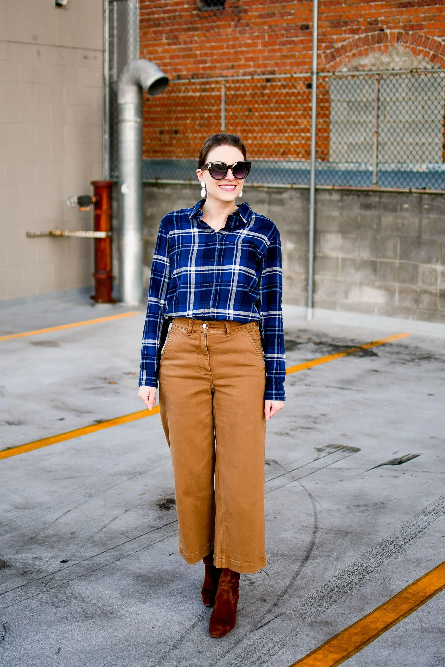 Flannel Shirt Outfit: Pair with Wide Leg Pants | Cotton Cashmere Cat Hair