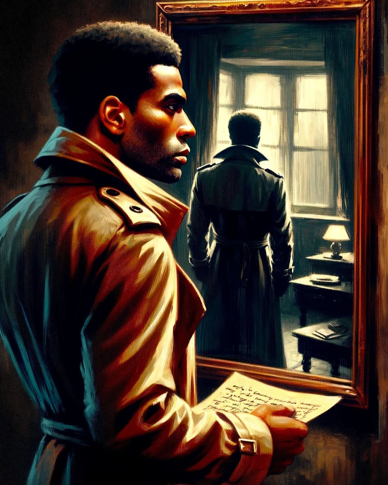 The antique store was largely filled with crap.

But there was a mirror. Hulking, unadorned, old.

In it, his reflection moved without him. 

The fallacious double reached through the glass with a note.

&ldquo;He&rsquo;s waiting...&rdquo; it began.