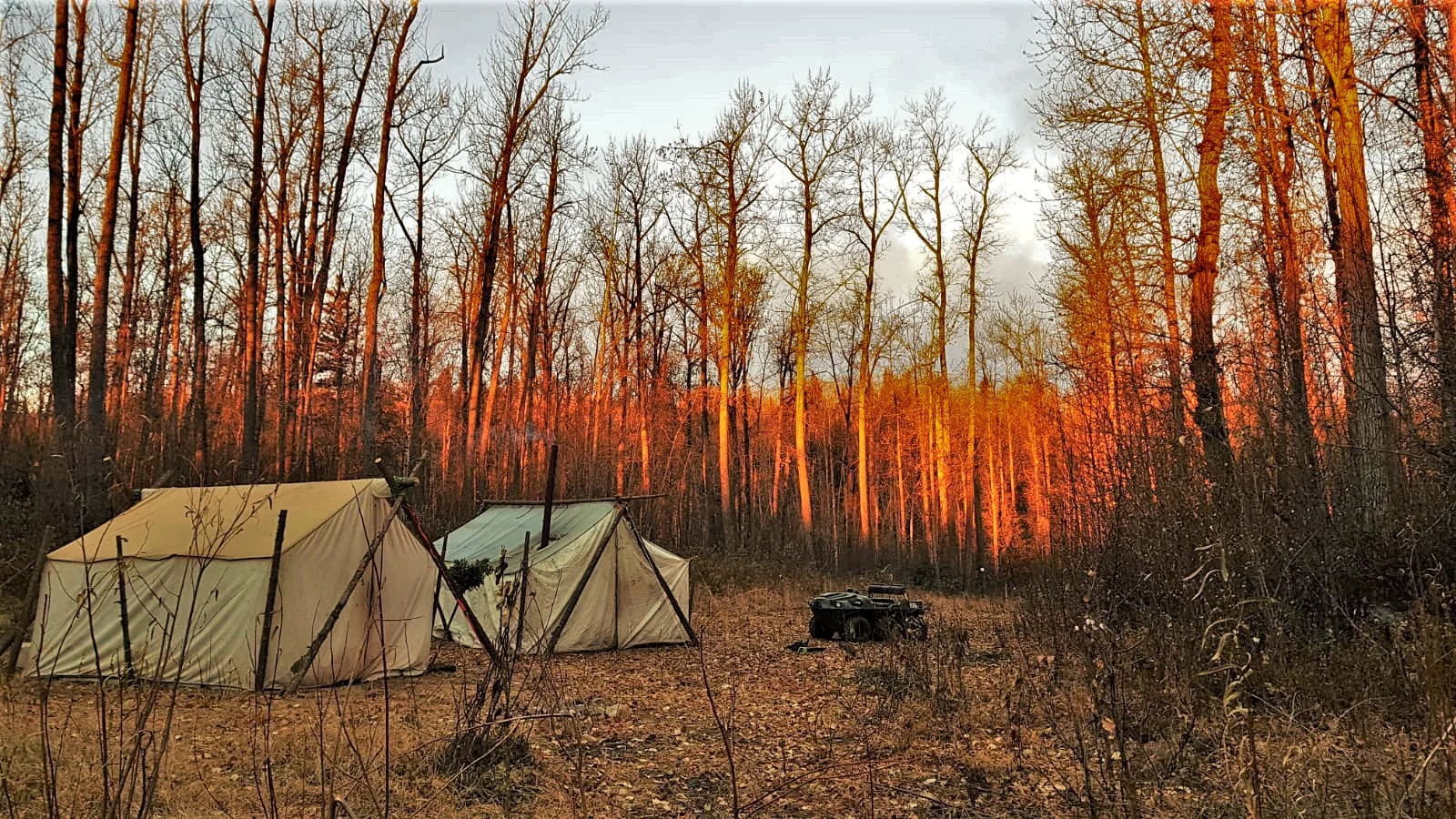 Our “River Base Camp” October 2018. A 12x14 wall tent that sleeps 3-4 plus stove, and a 10x12 tent for cooking.