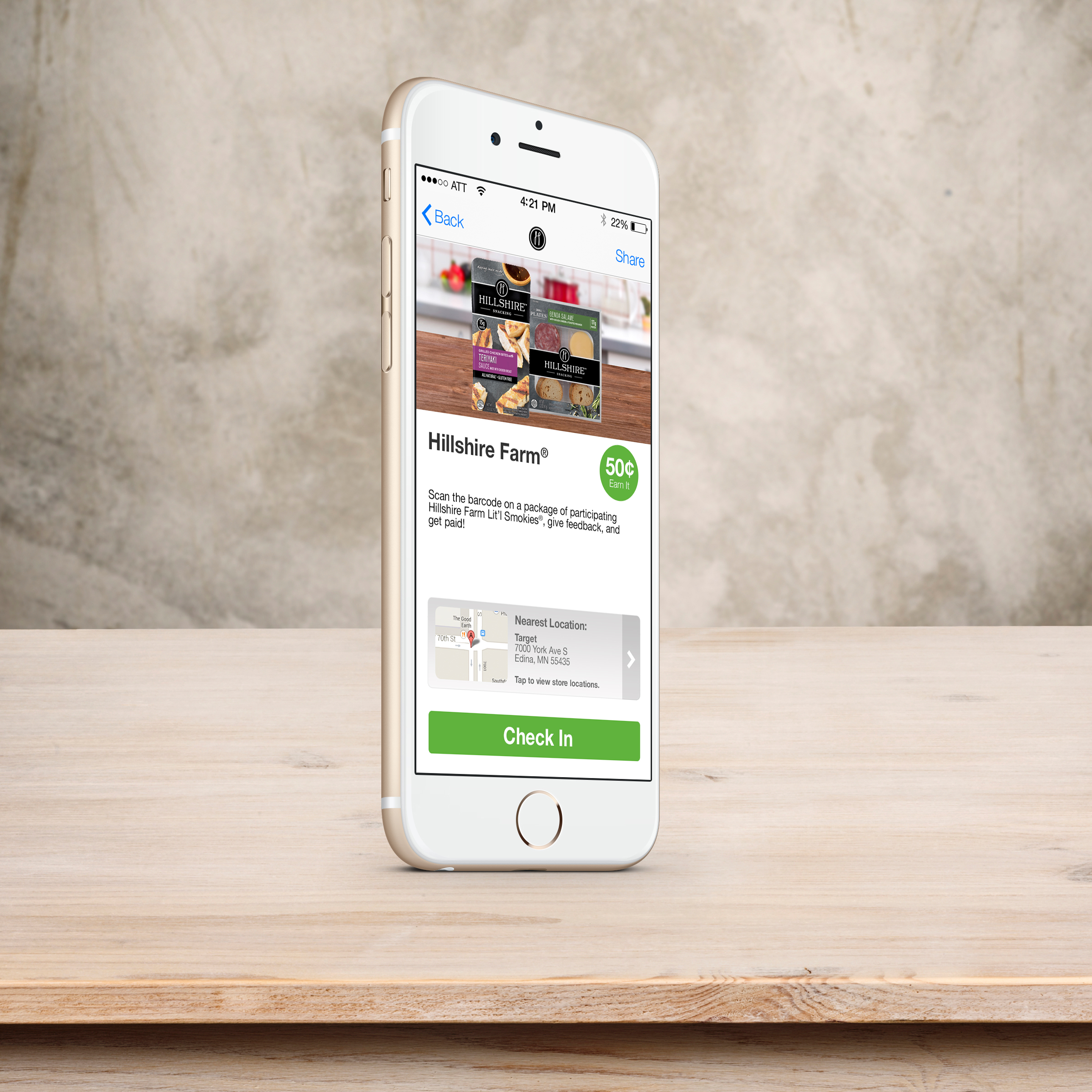 Hillshire Check In on Jingit Mobile App