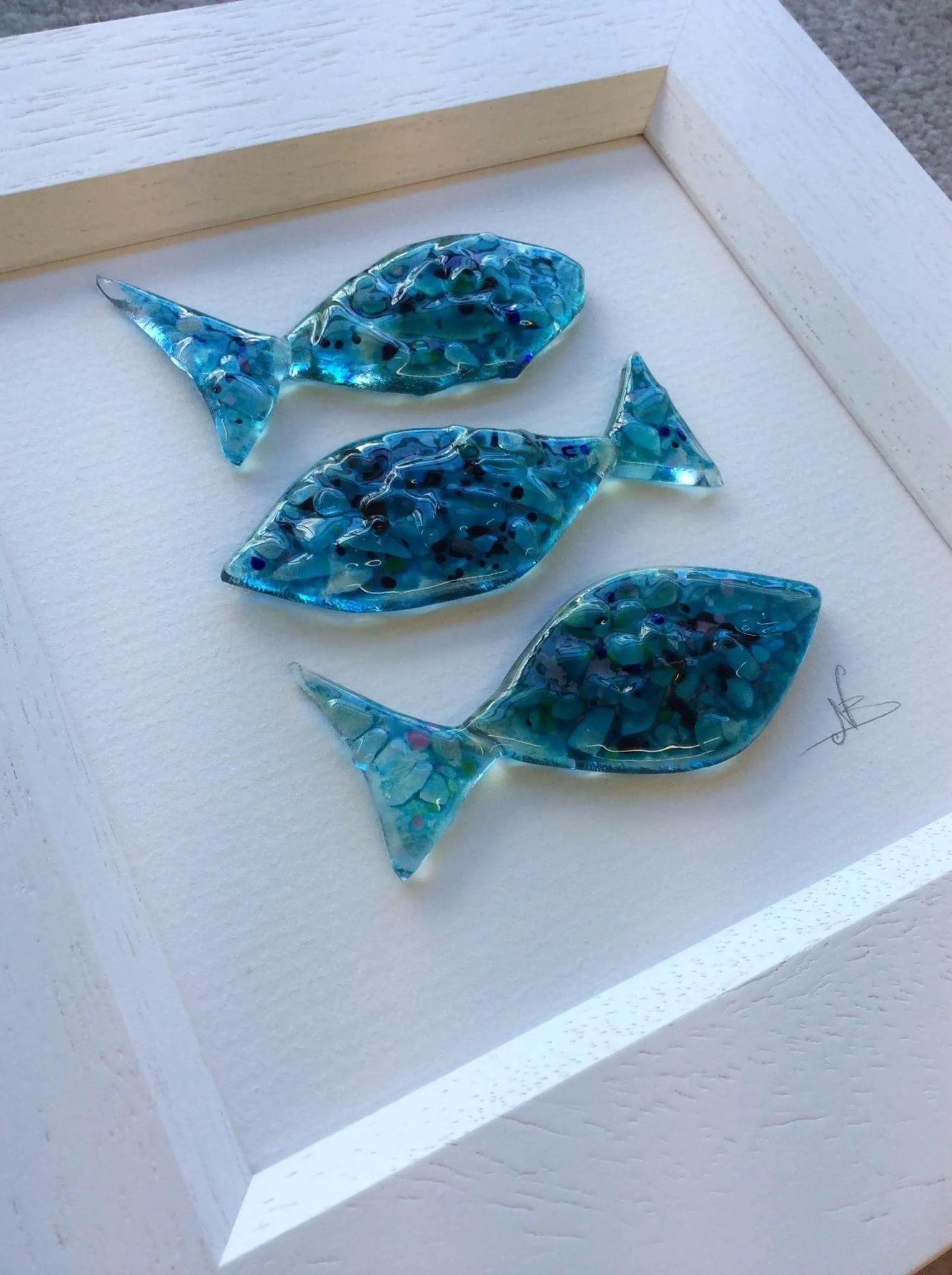 Glass Fusion - Family of Fish Framed Shadow Box